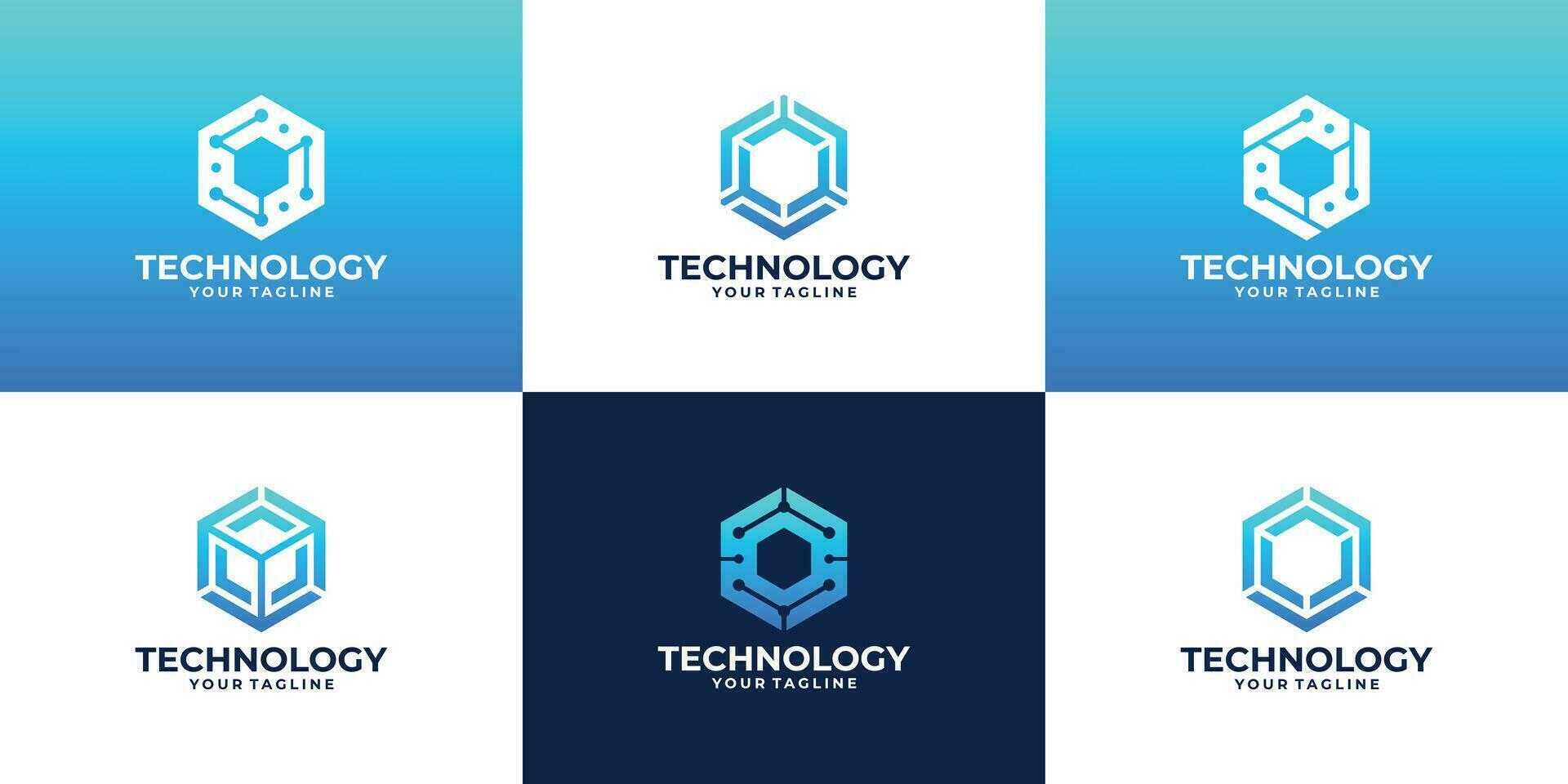 set of creative technology hexagon shape logo design. vector