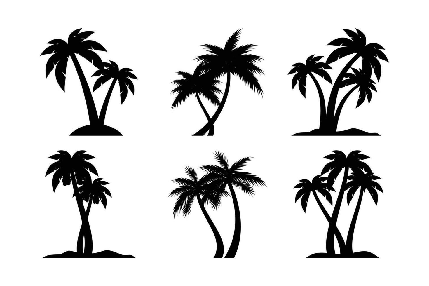 coconut tree silhouette icon, palm tree silhouette vector collection.