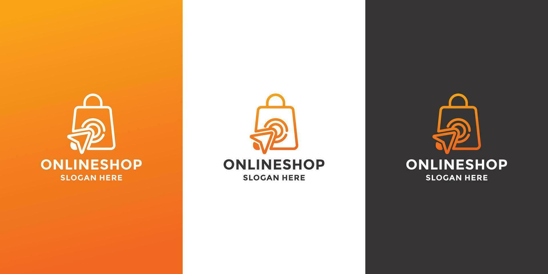 online shop logo design. bag shop combine with click icon vector