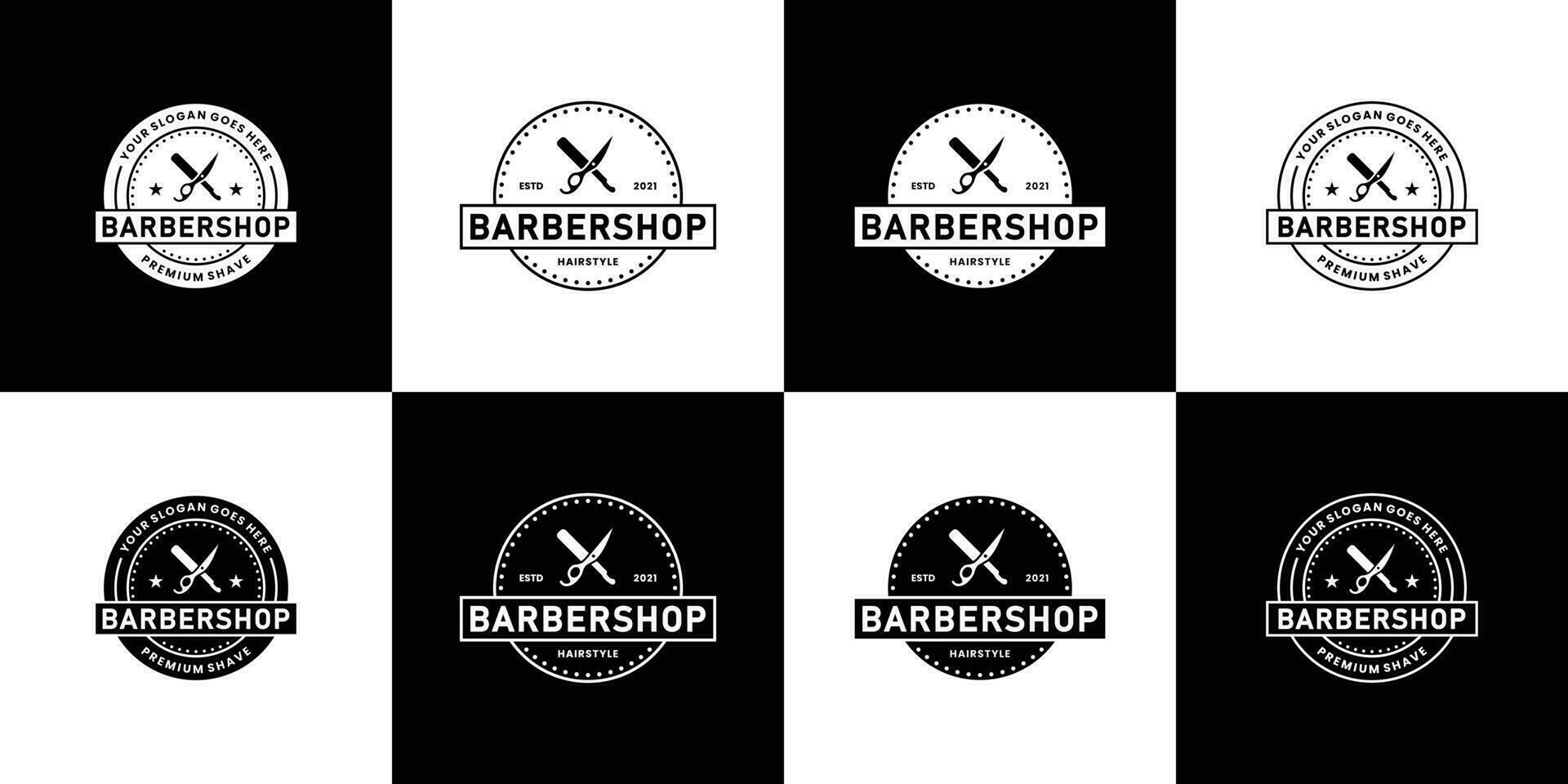 set of vintage barber shop logo design. salon hairstyle vector