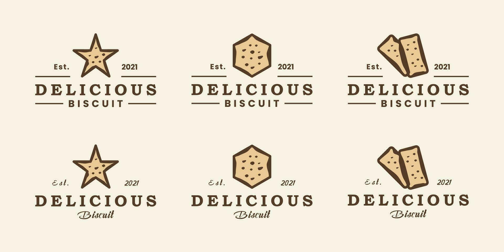 set of delicious biscuit logo design badge, retro style minimalist vintage vector