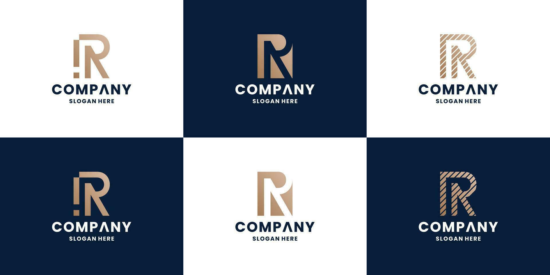 set of letter R, R R logo collection with golden color vector