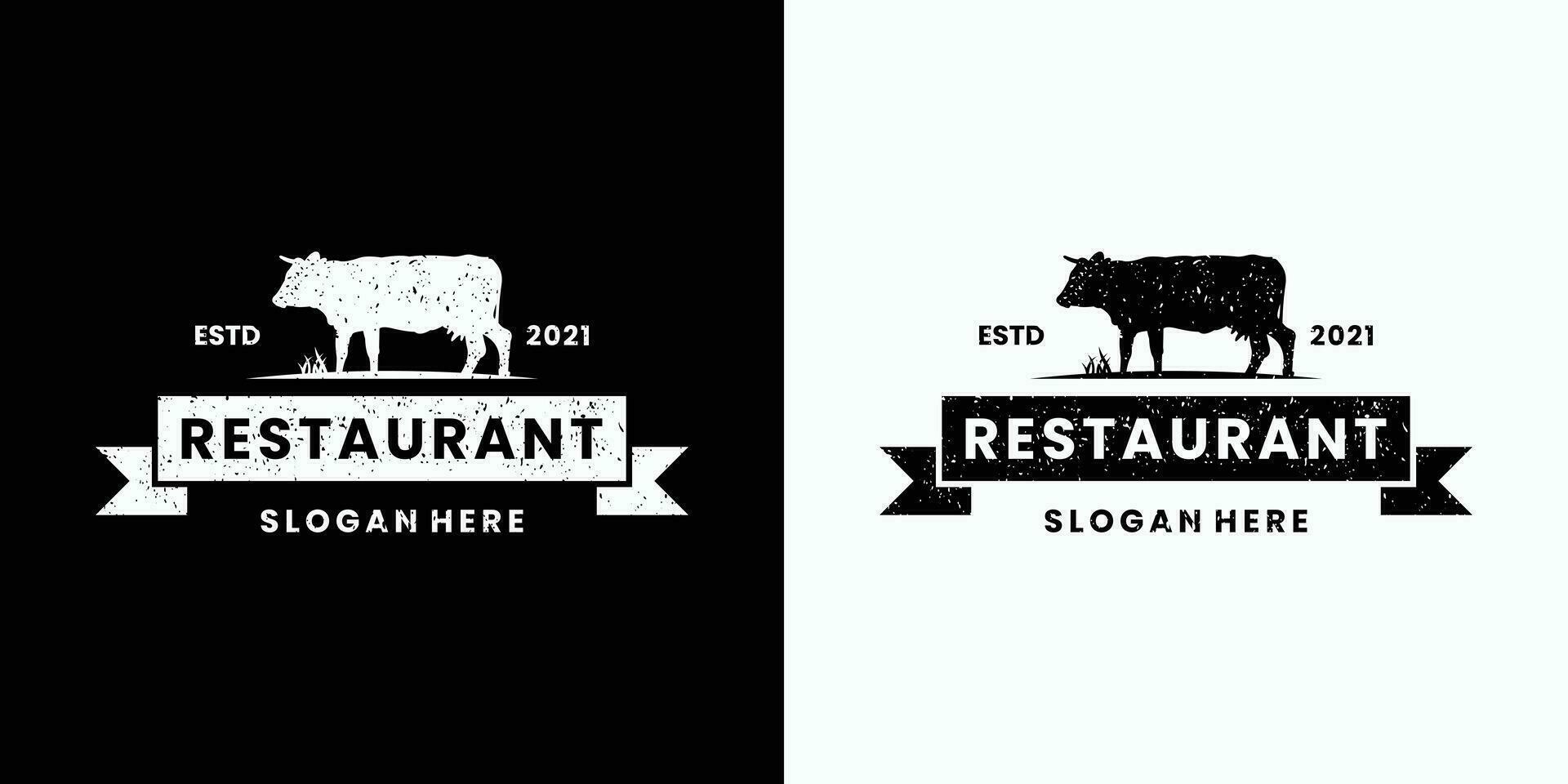 beef steak logo design for restaurant vector
