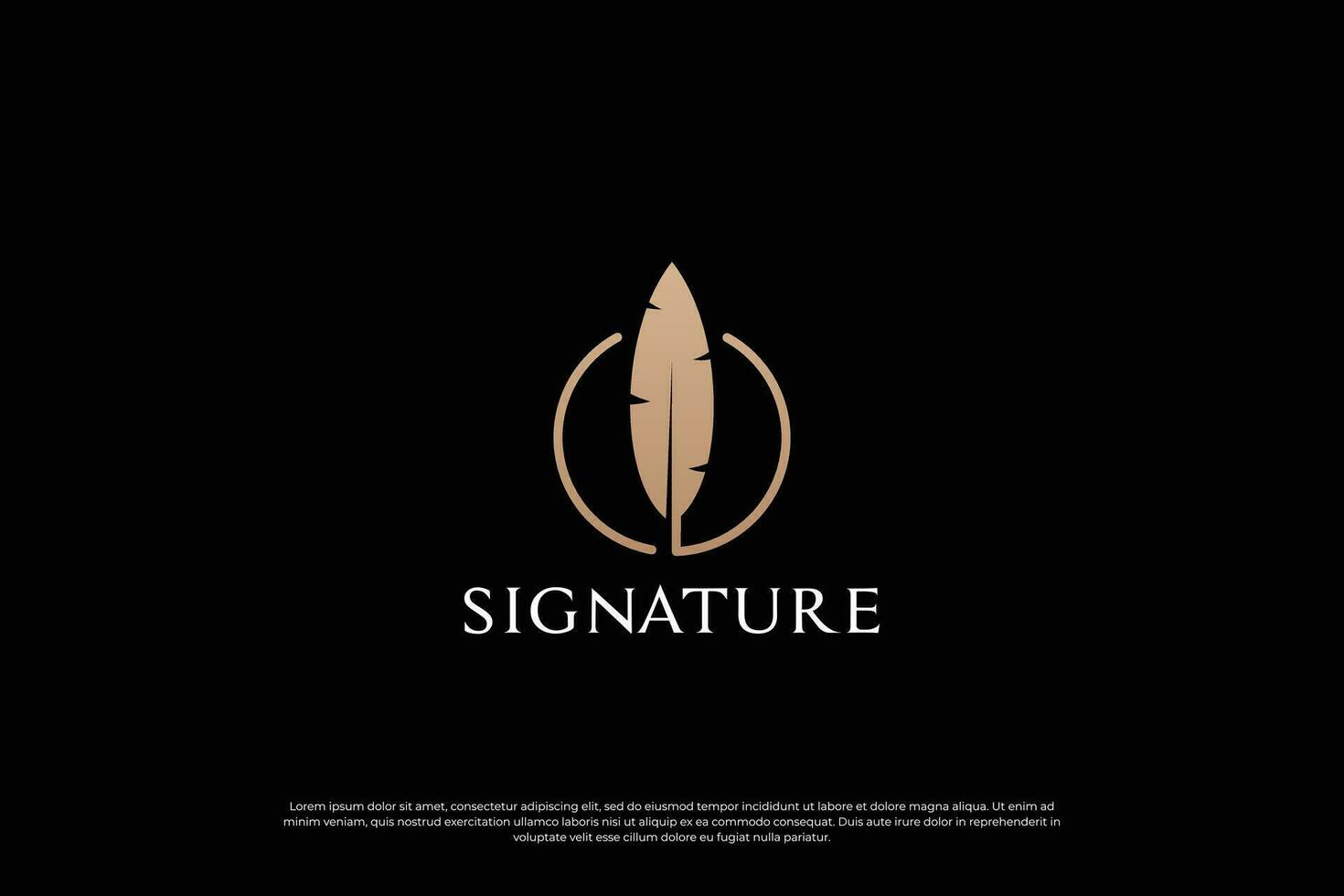 Golden quill signature logo design. Feather pen logo template. vector