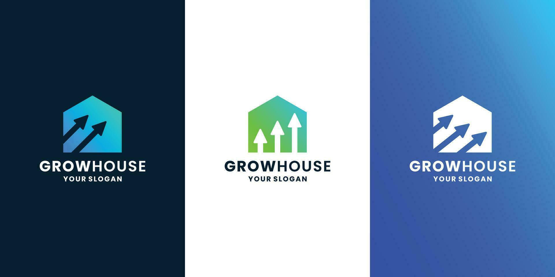 grow house logo design with gradient color vector