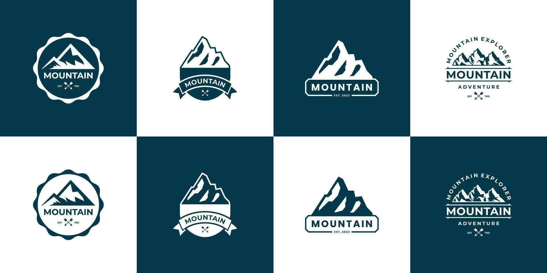 conjunto de Clásico montaña exploración logo diseño. Clásico montaña Insignia vector. vector