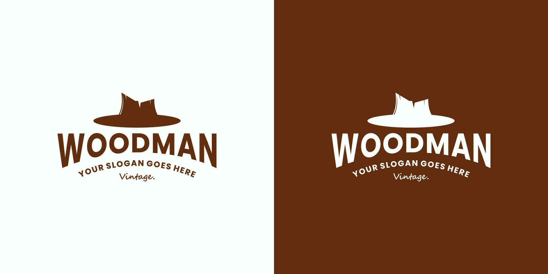 vintage woodman lumberjack logo design with hat logo design vector