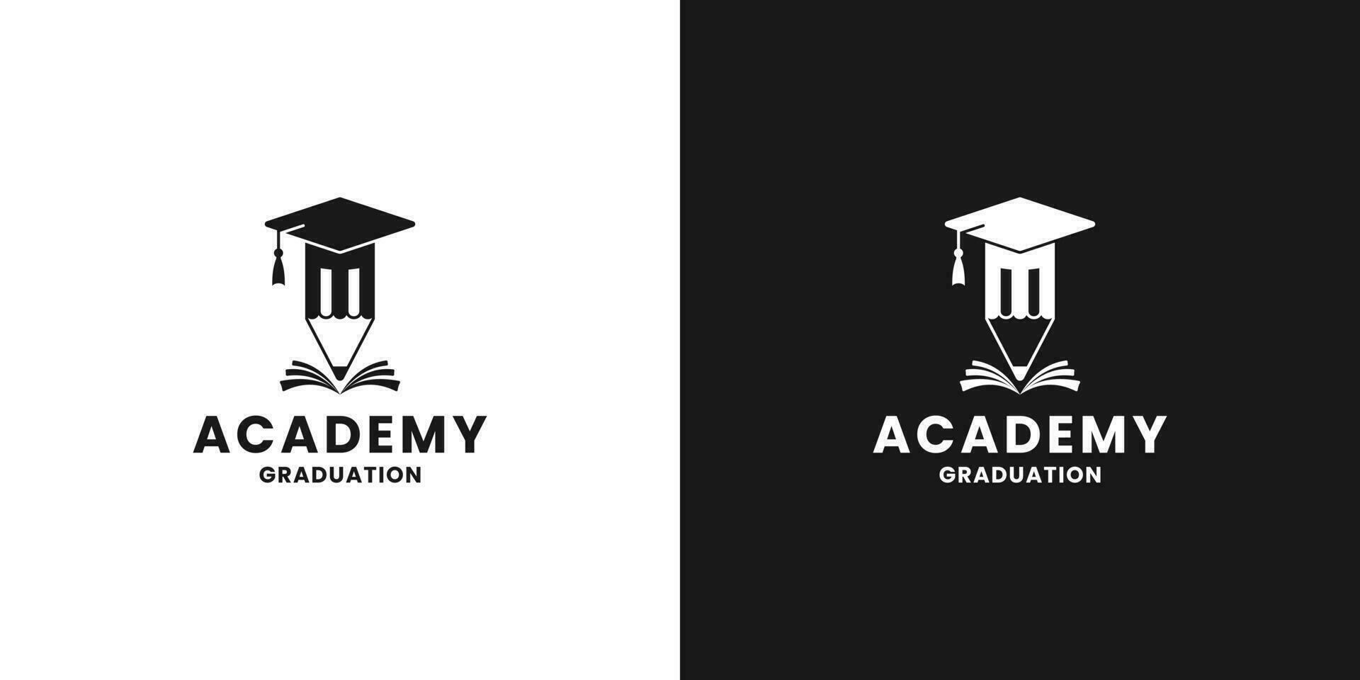 academia graduación logo diseño para educación. combinación de graduación gorra y lápiz vector