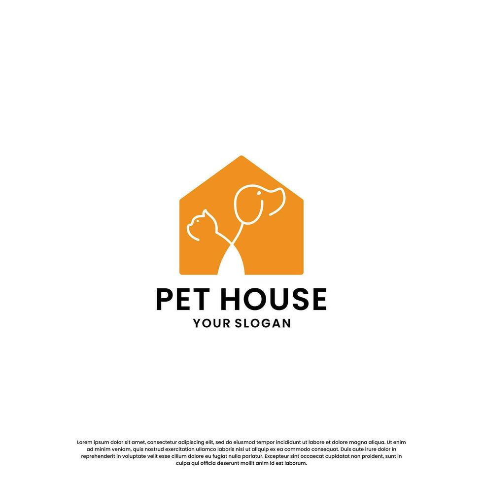 pet house, pet store logo design collection. rabbit and cat combination in the house vector