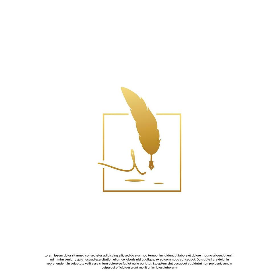 feather signature pen logo design template vector