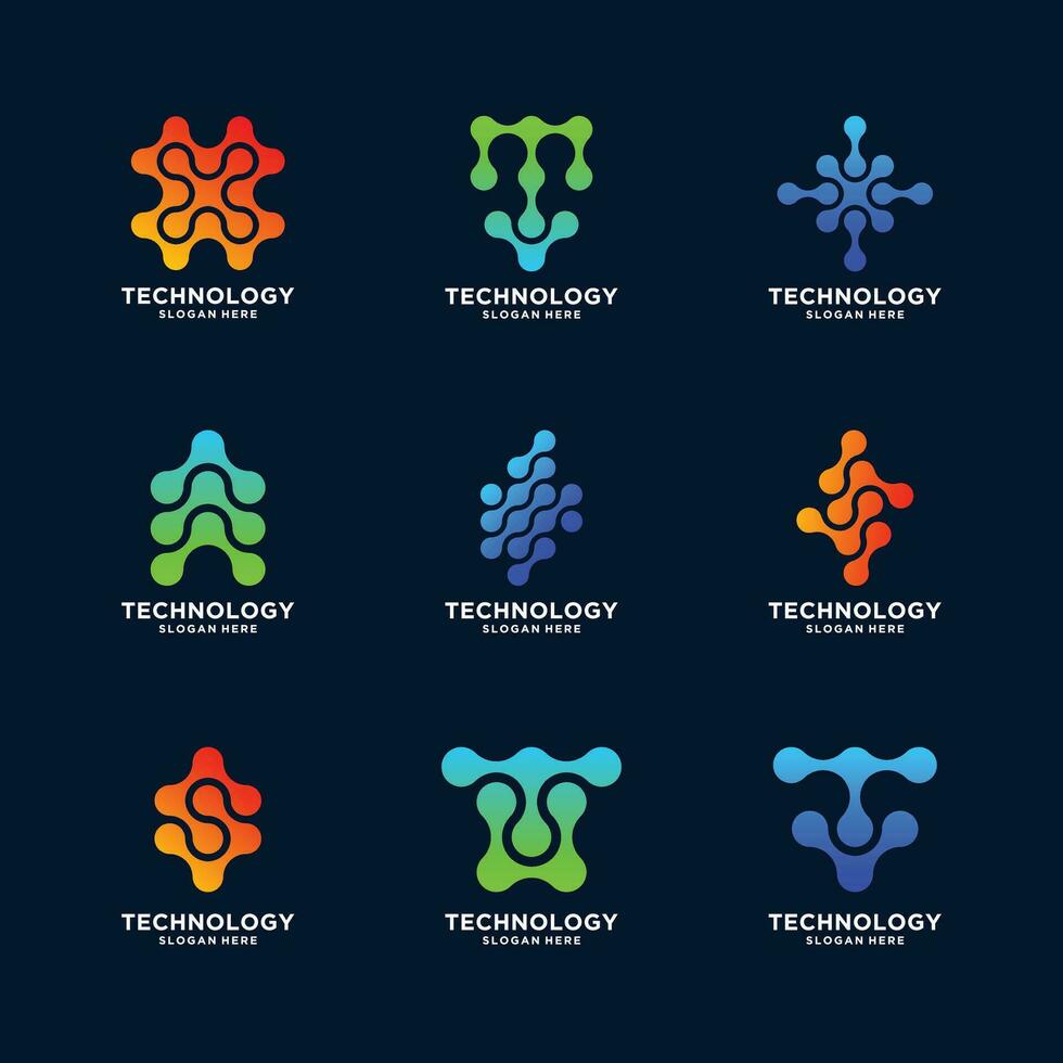 collection of technology logo element with dot concept vector