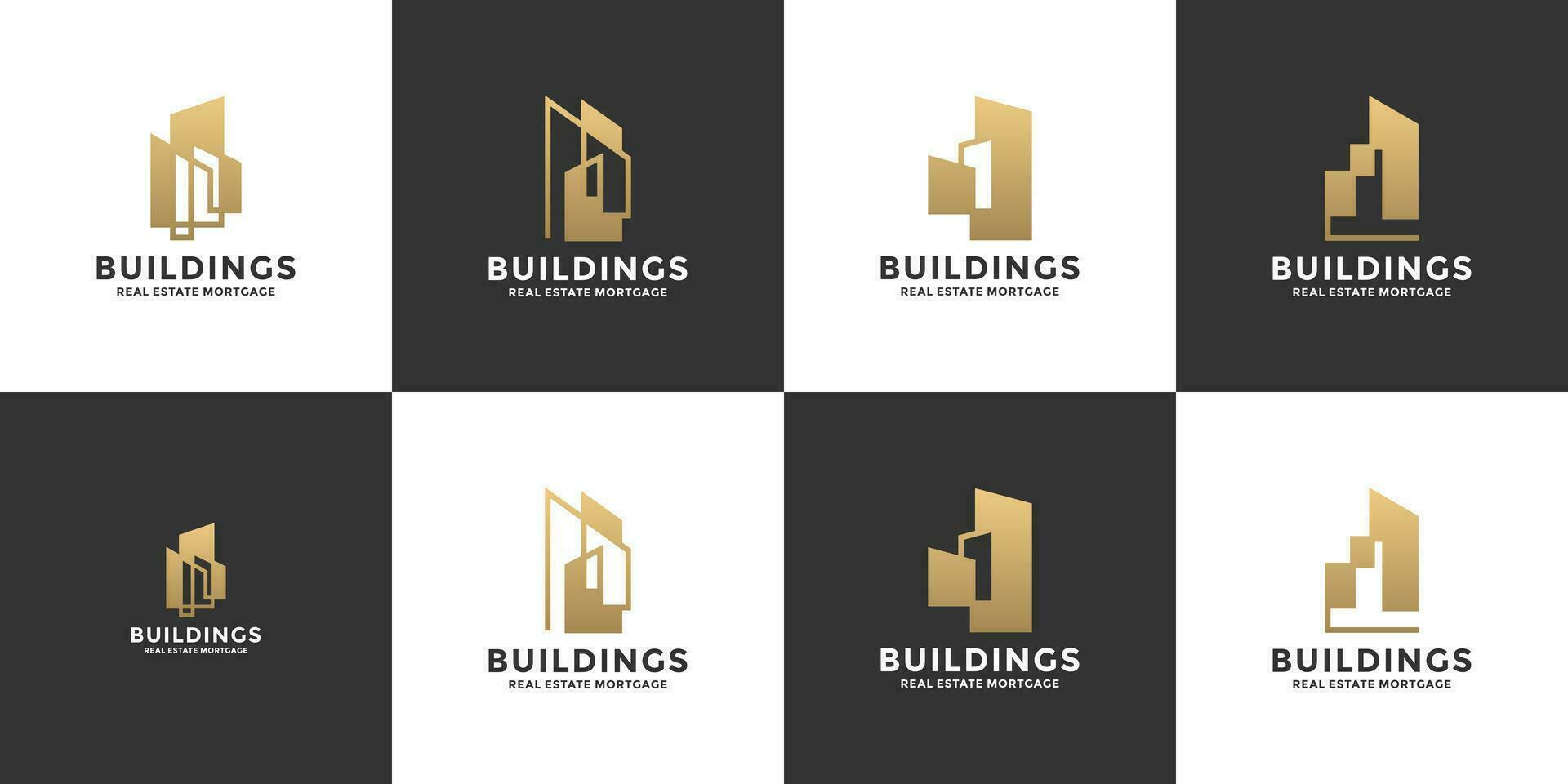 bundle buildings real estate logo design with golden color vector