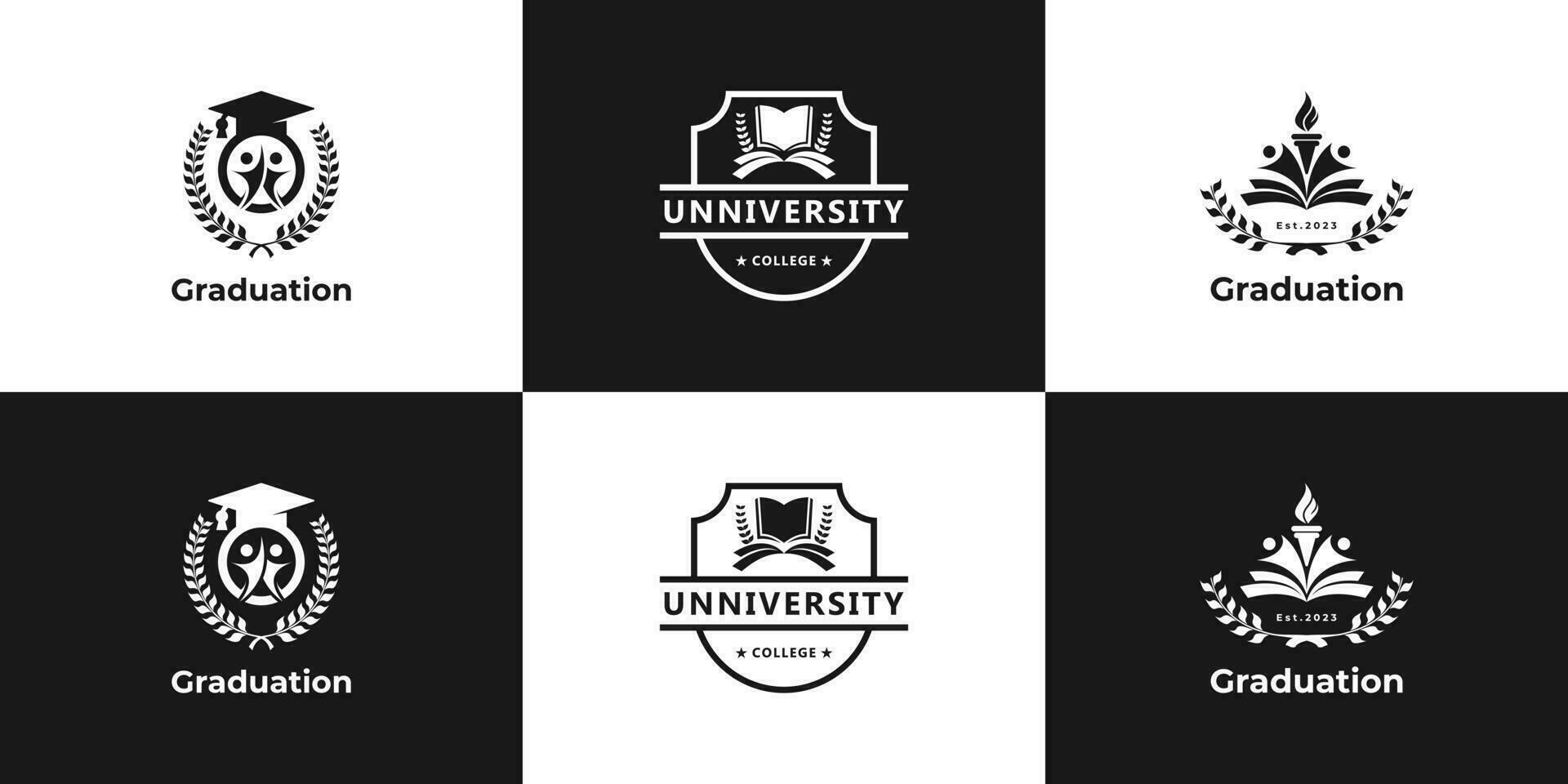 conjunto de universidad, academia y colegio logo diseño insignia. Universidad emblema modelo. vector