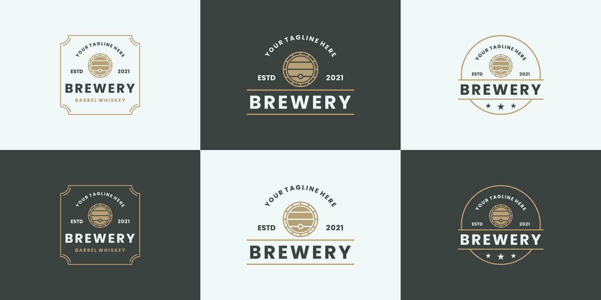 conjunto de cervecería, barril logo diseño Clásico estilo vector