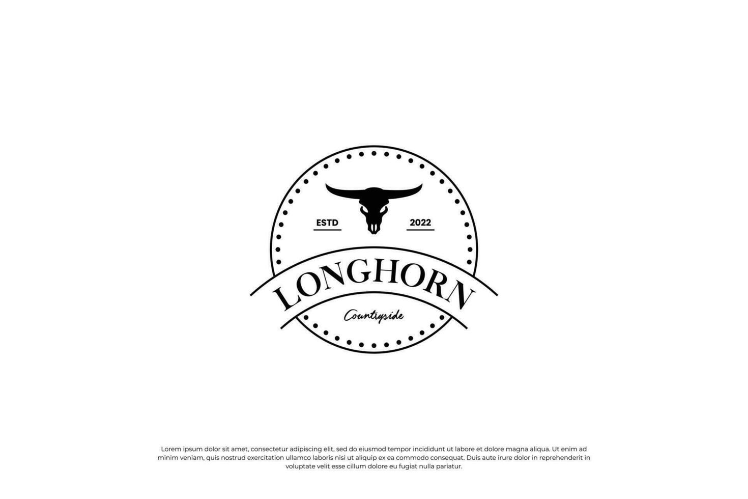 Round label cattle ranch logo design vintage style. longhorn logo badge illustration. vector