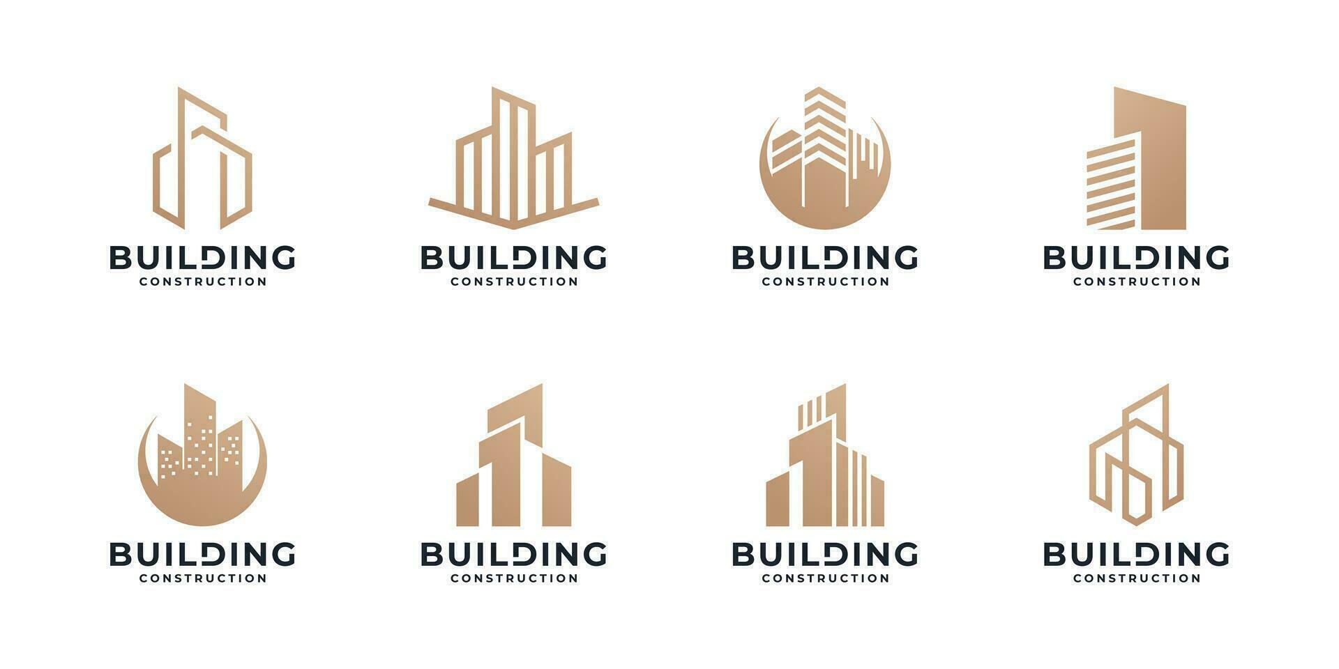 set of building icon business logo design collection. real estate logo vector with golden color.