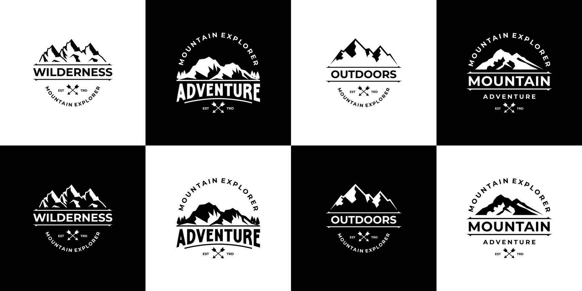 Set of vintage mountain exploration logo design. Vintage mountain badge vector. vector
