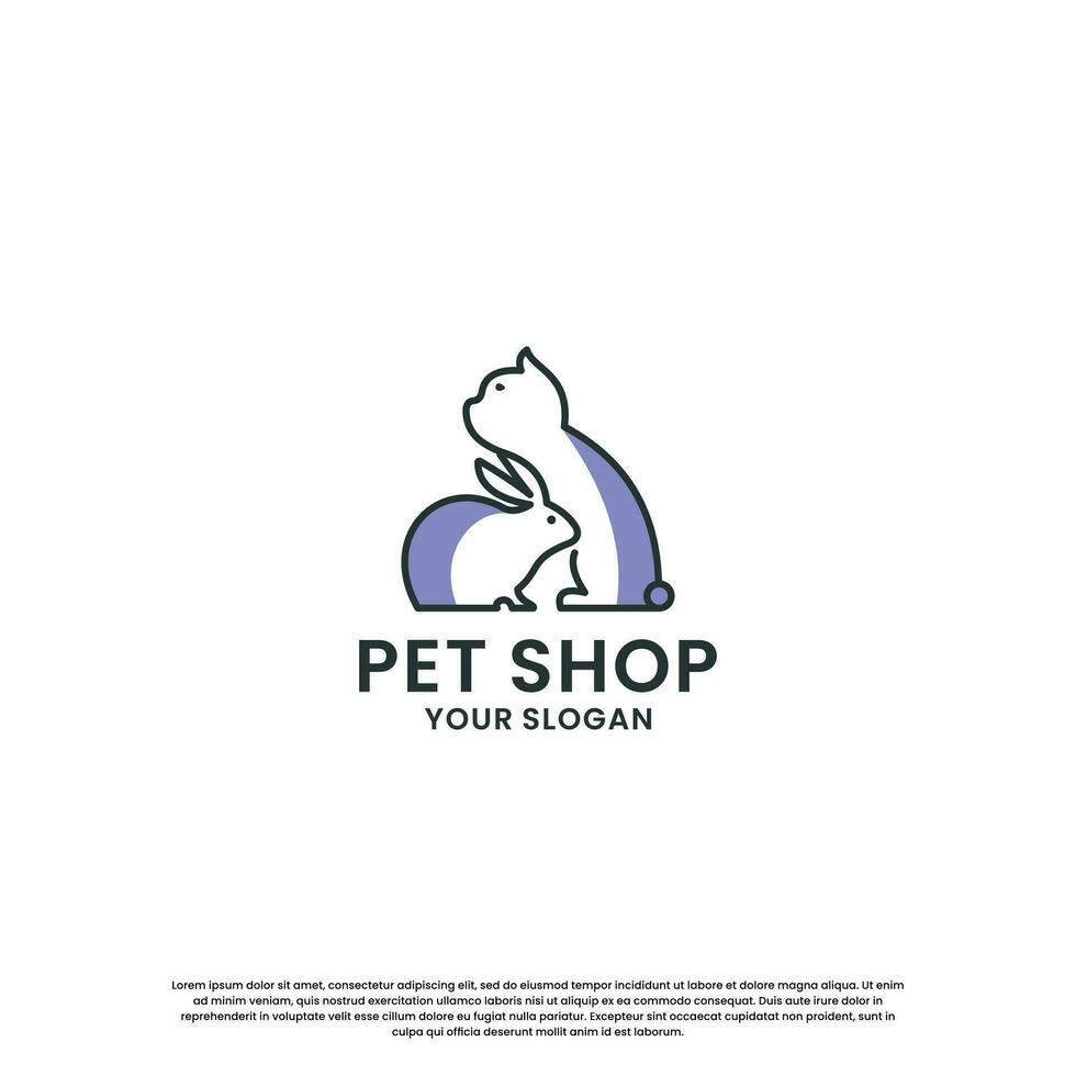 pet house, pet store logo design collection. rabbit and cat combination vector