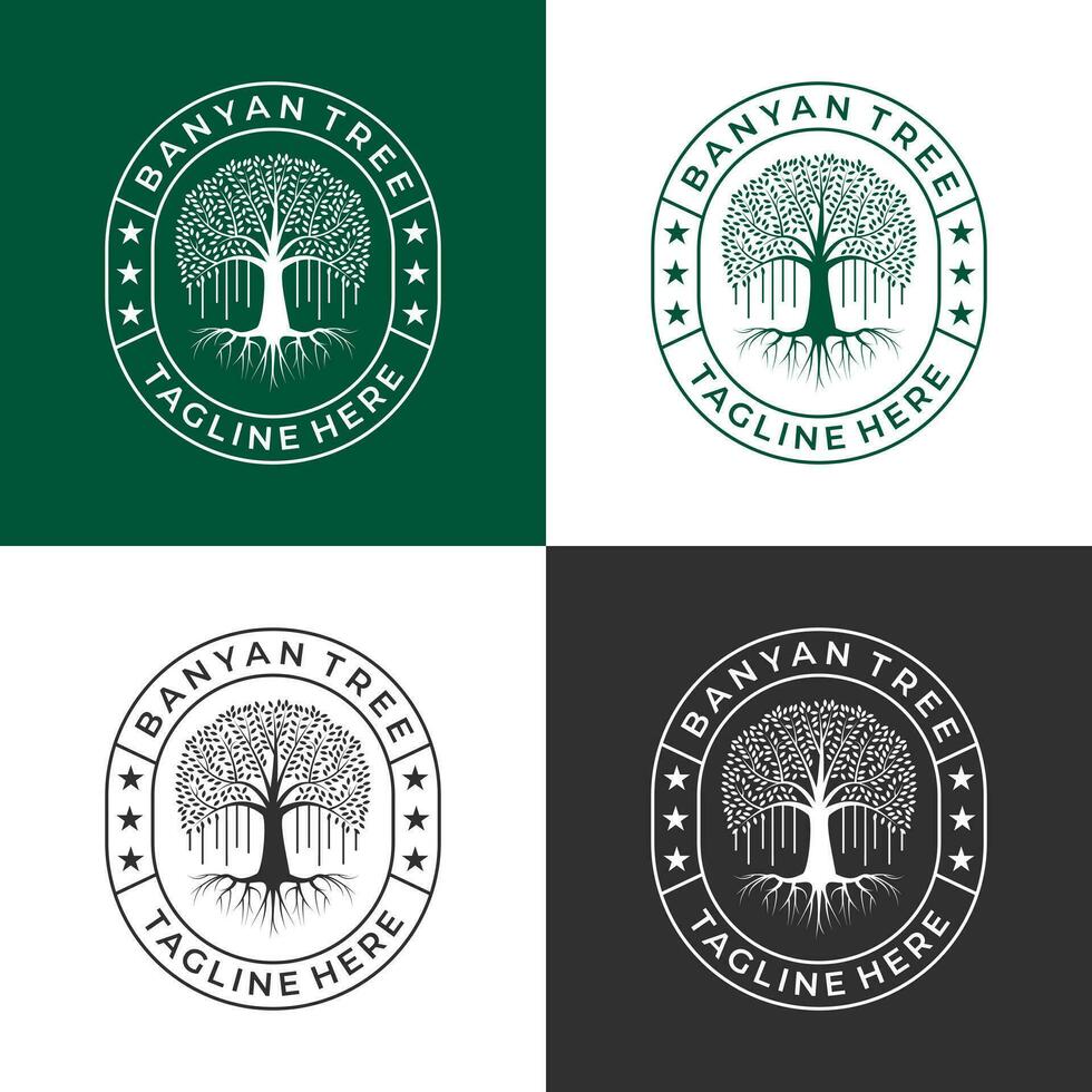 set banyan tree logo design vector for your business or community
