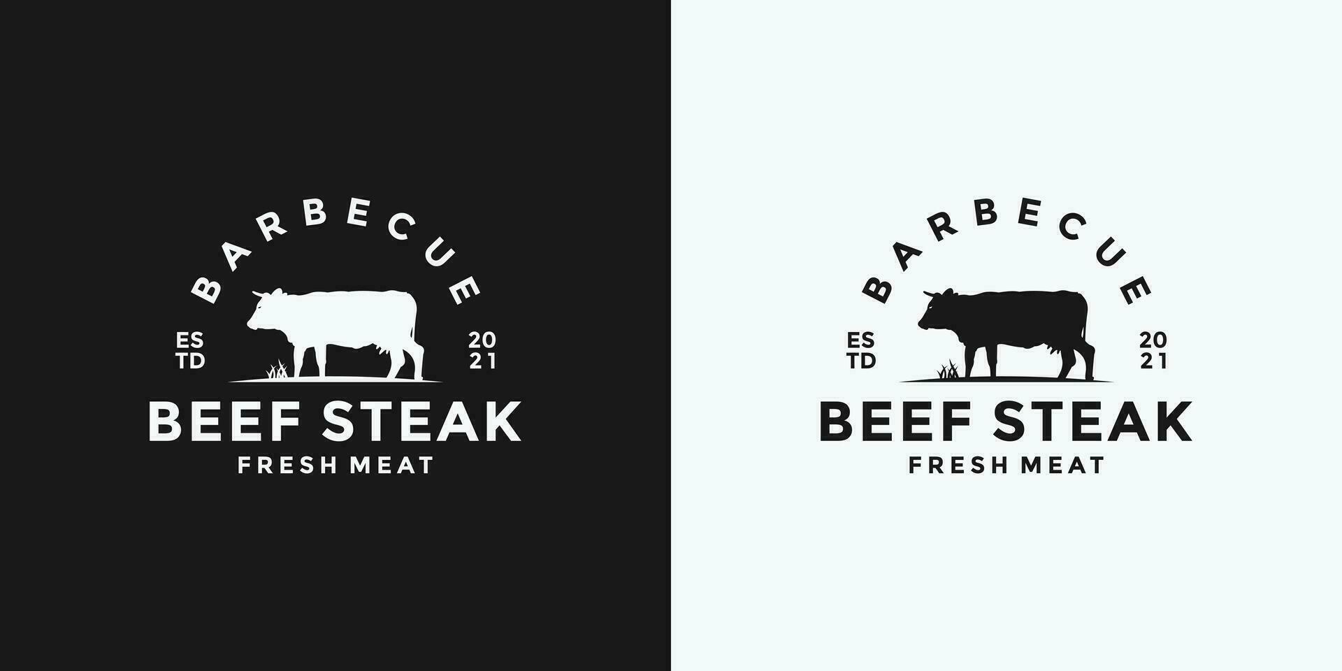 parilla carne de vaca filete logo diseño para restaurante vector