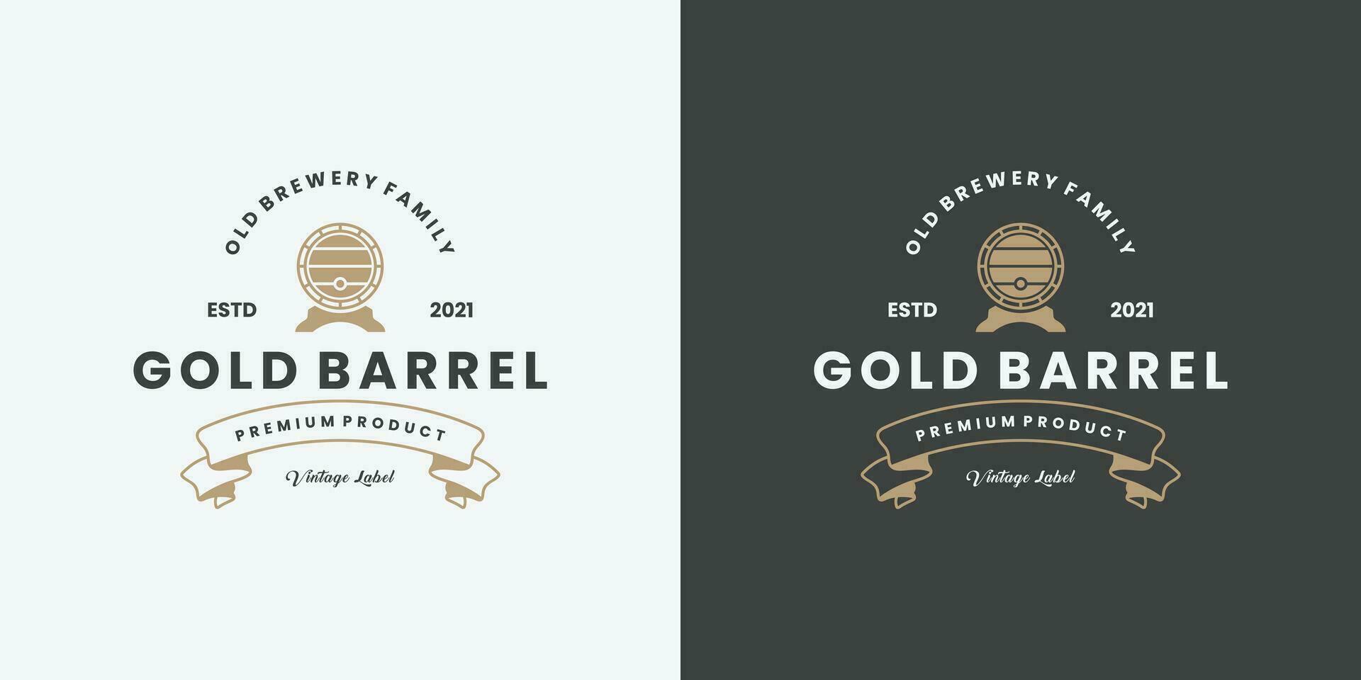 gold barrel, old brewery, whiskey logo design vintage vector