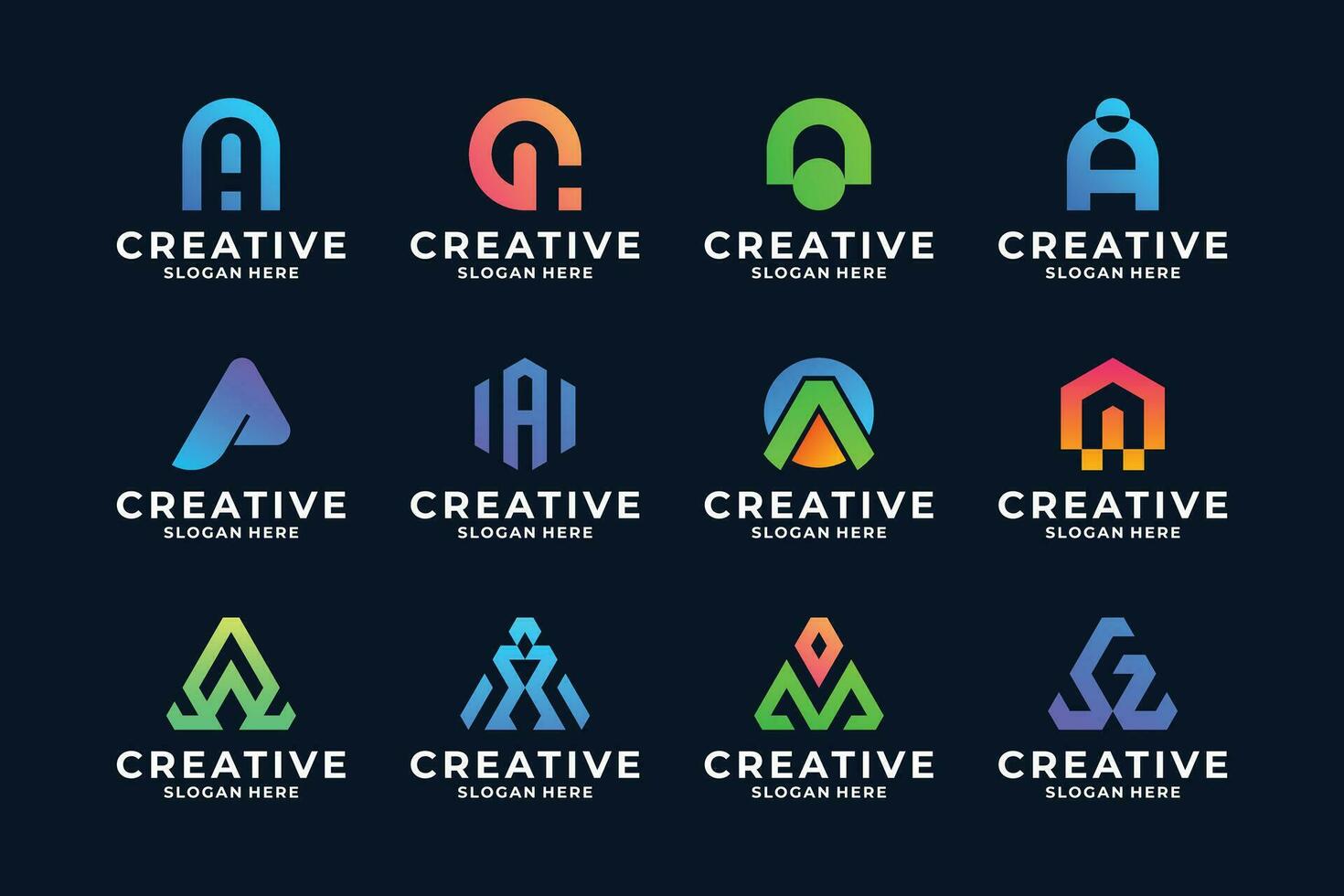 Colorful letter A logo with triangle concept. vector