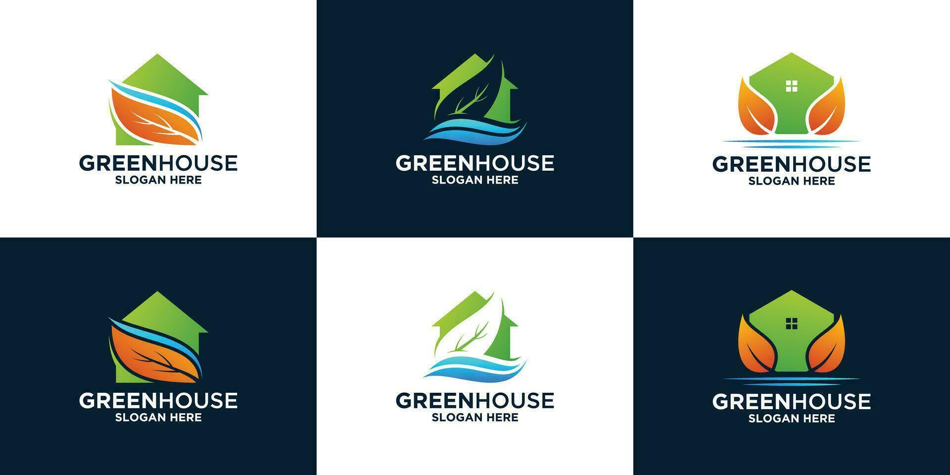 modern green house logo design. creative house combine with water and leaf logo inspiration. vector