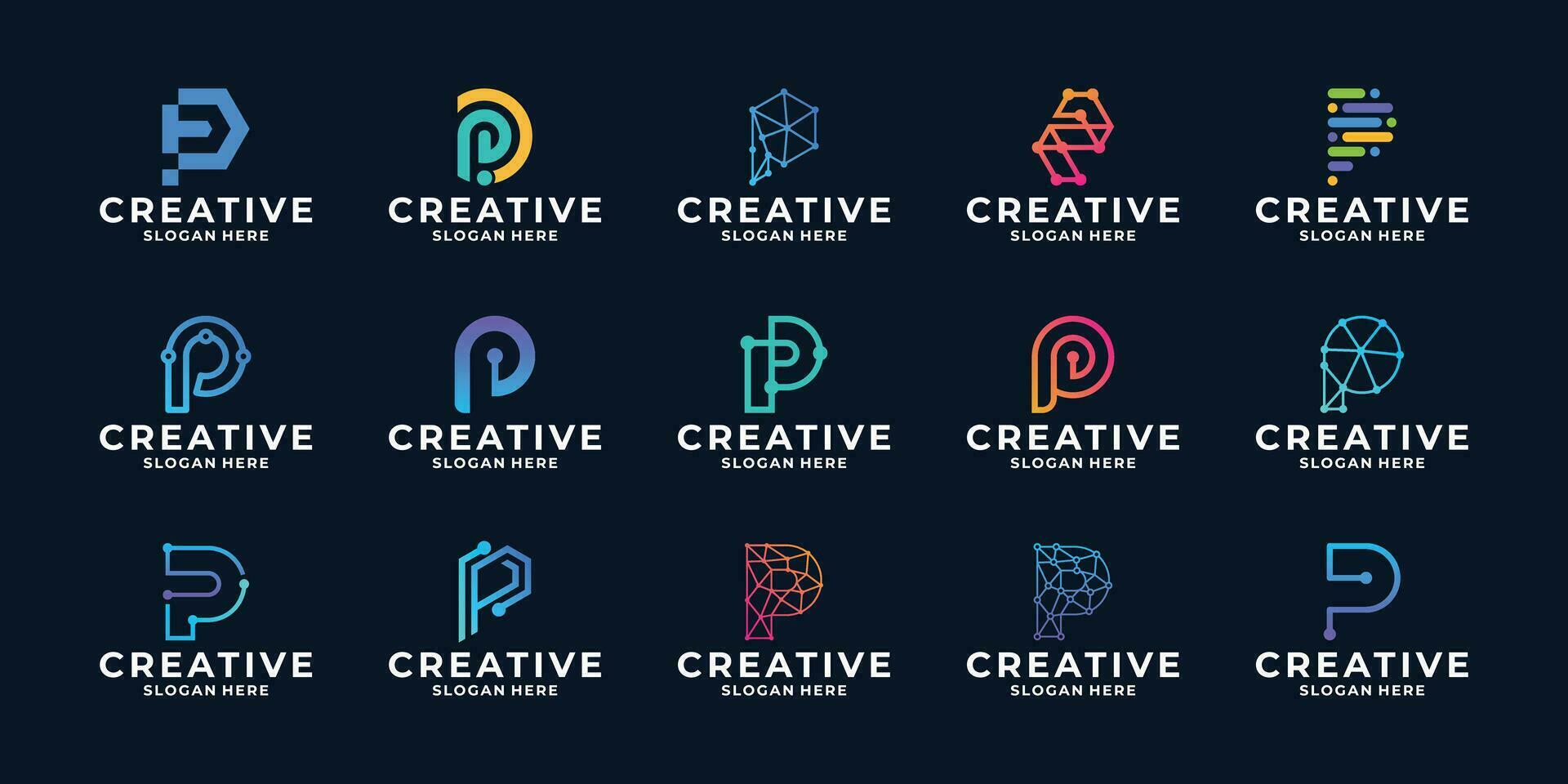 Set of letter P logo design with dot connection logo concept. vector