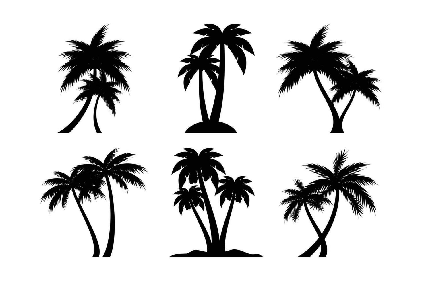 coconut tree silhouette icon, palm tree silhouette vector collection.