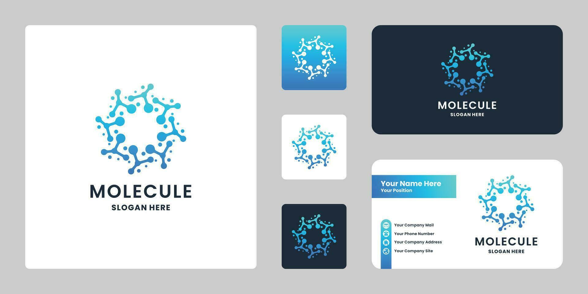 Abstract molecule with circle shape logo design and business card design vector