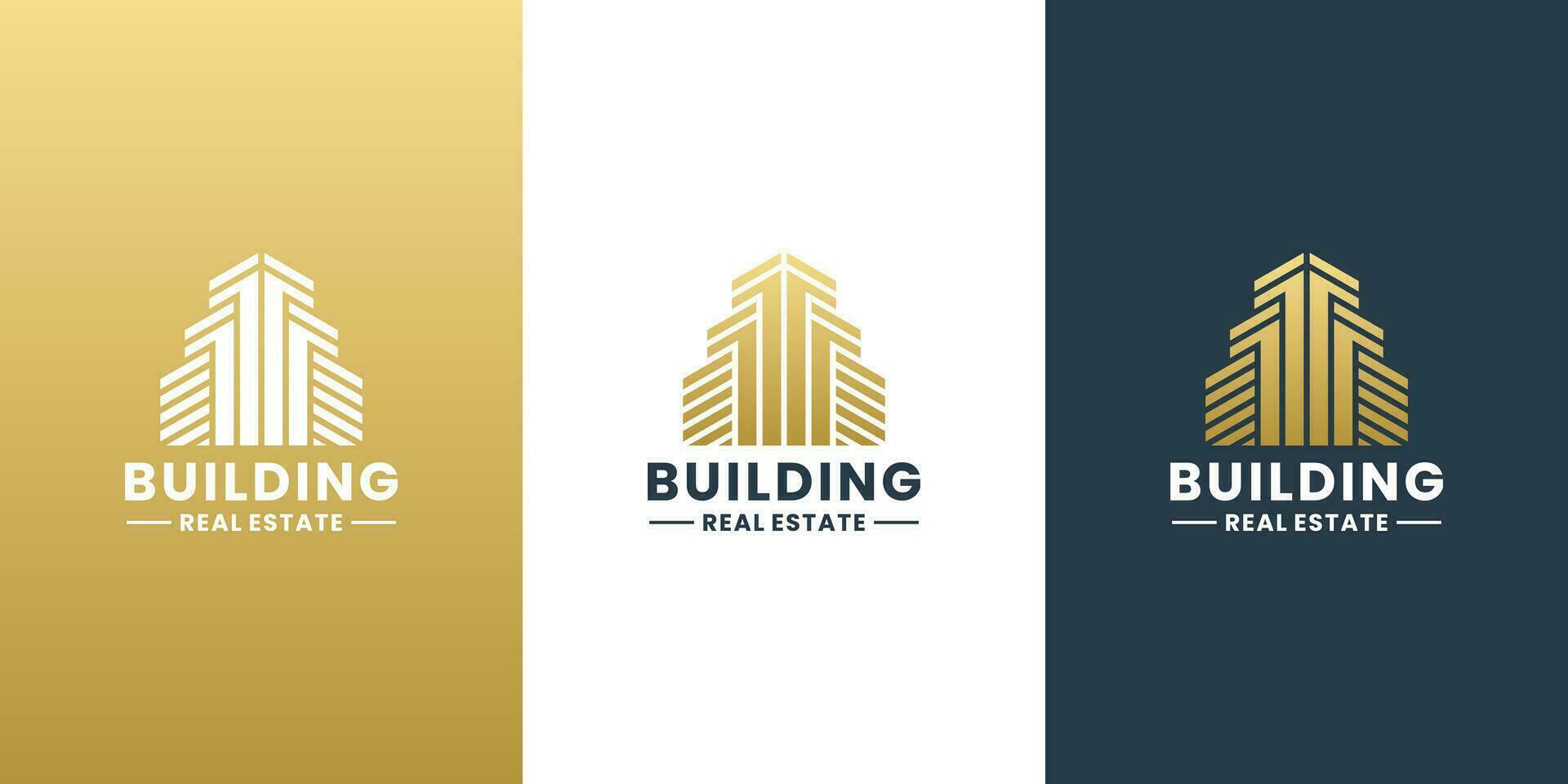 edificio logo diseño inspiración con dorado color vector