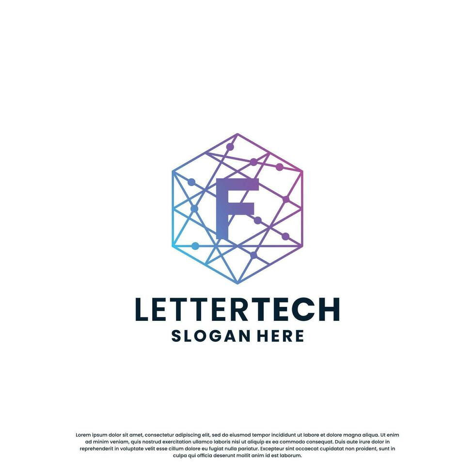 creative letter F tech, science, lab, data computing logo design for your business identity vector