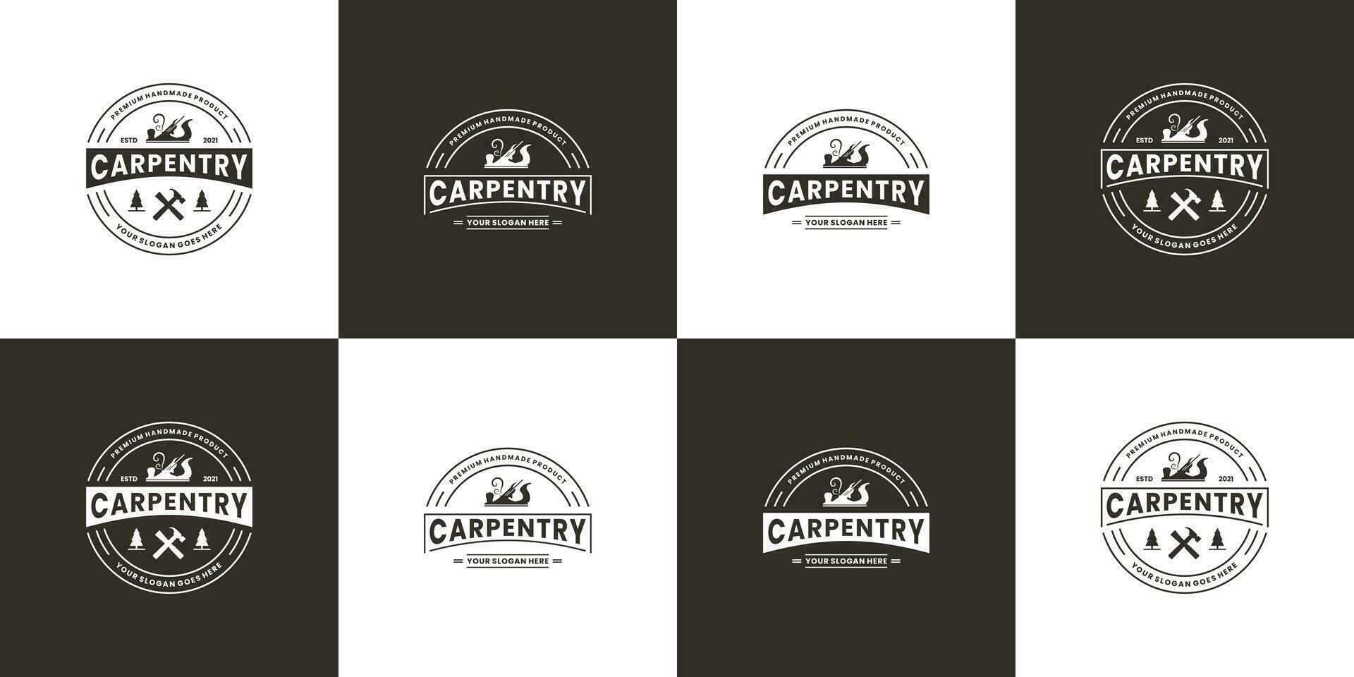 set of carpenter logo design badge. industrial wood worker. vector