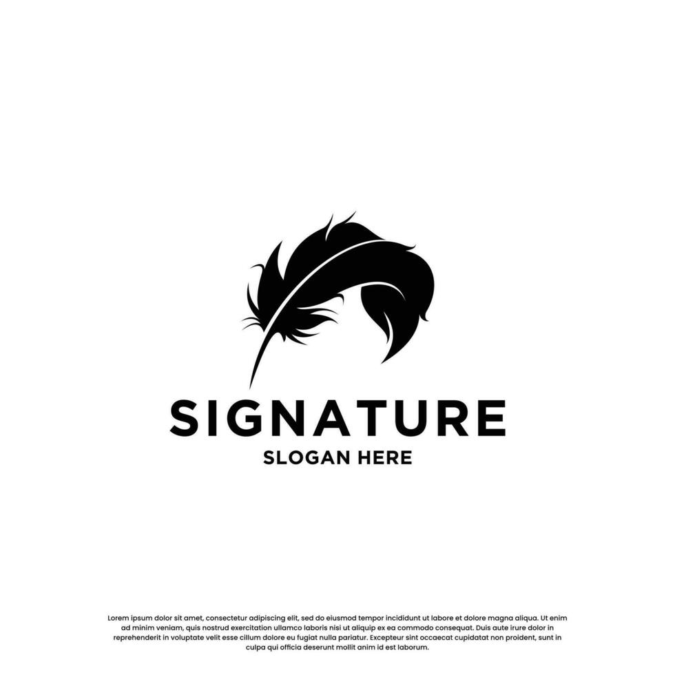 feather signature pen logo design template vector