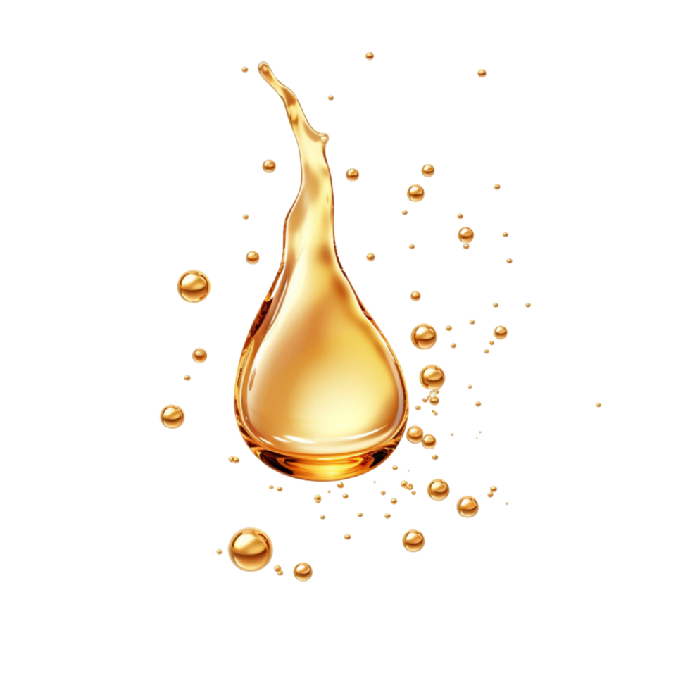 AI generated Oil drops or Serum droplet gold on a transparent background. png