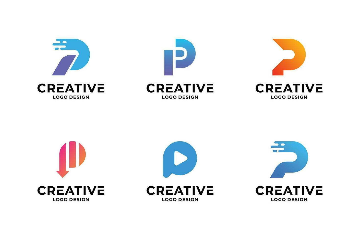 Set of creative letter P logo design template. vector