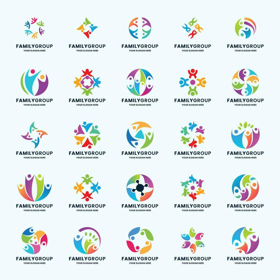 set of human community family logo design collection vector