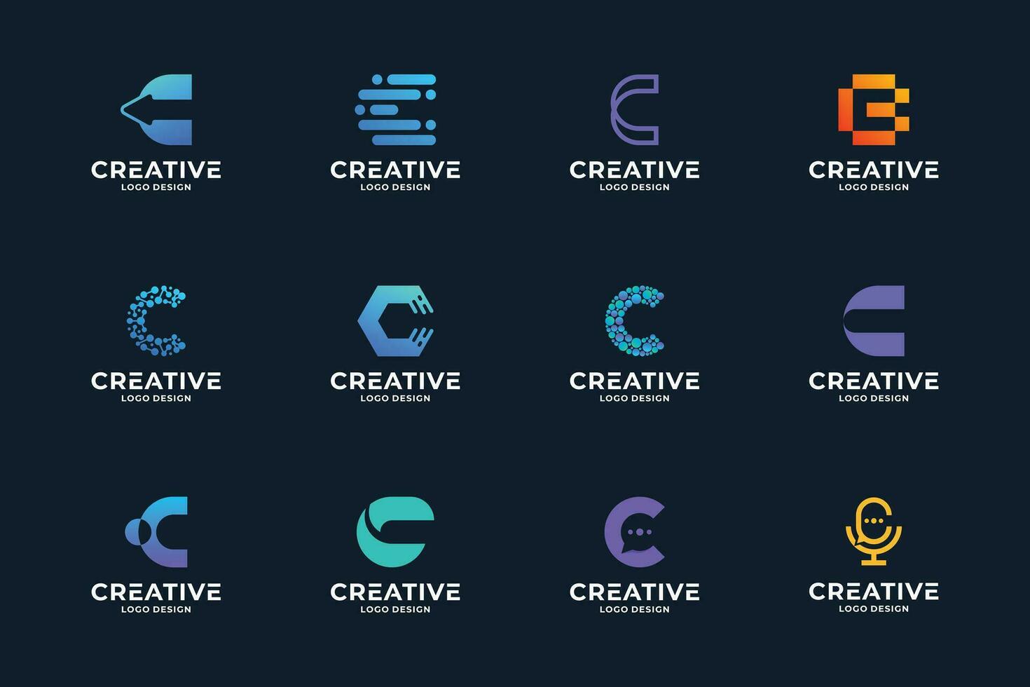 Set of creative letter C logo design template. Modern gradient color logotype. vector