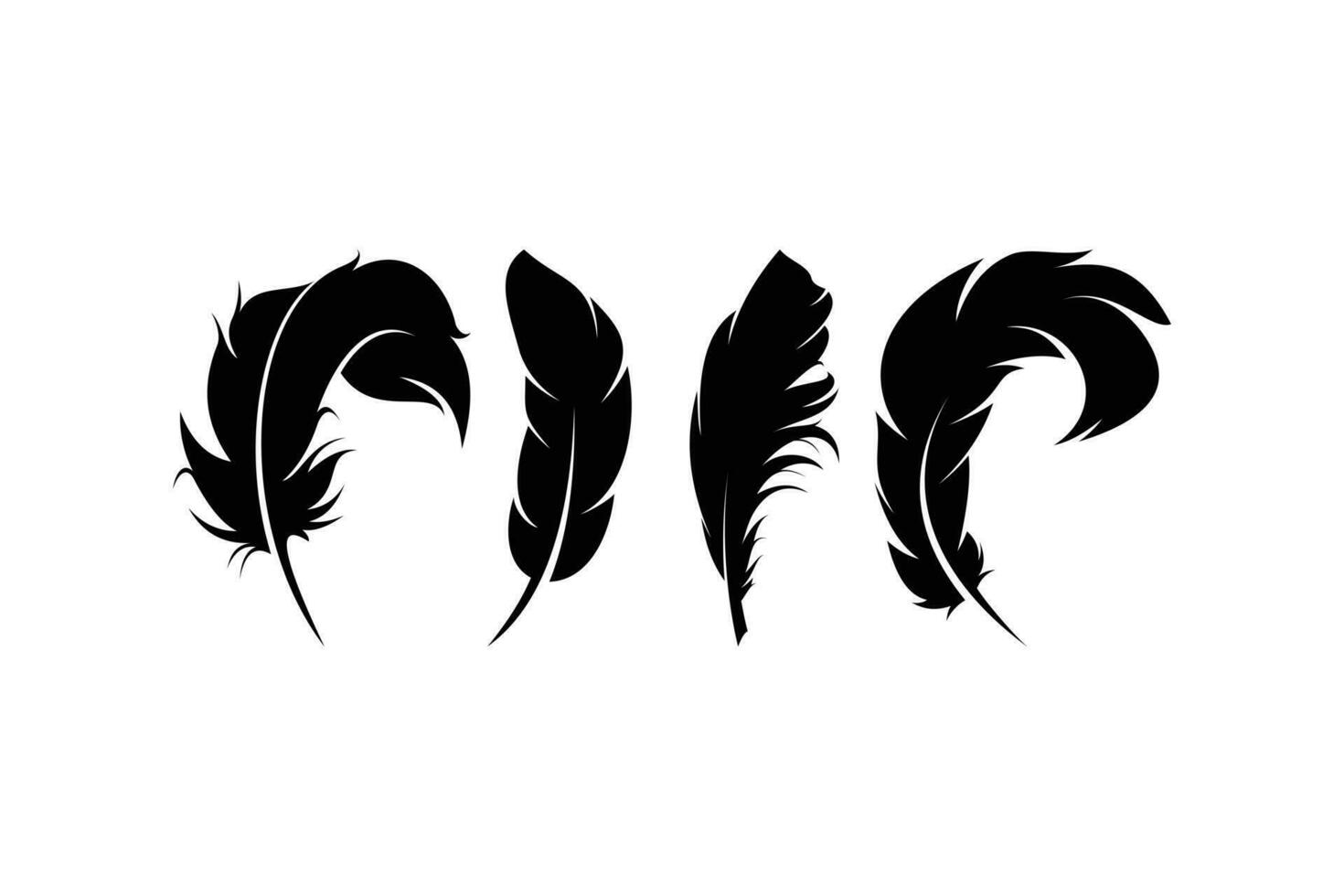 Feather vector icon logo collection. Silhouette feather pen symbol.