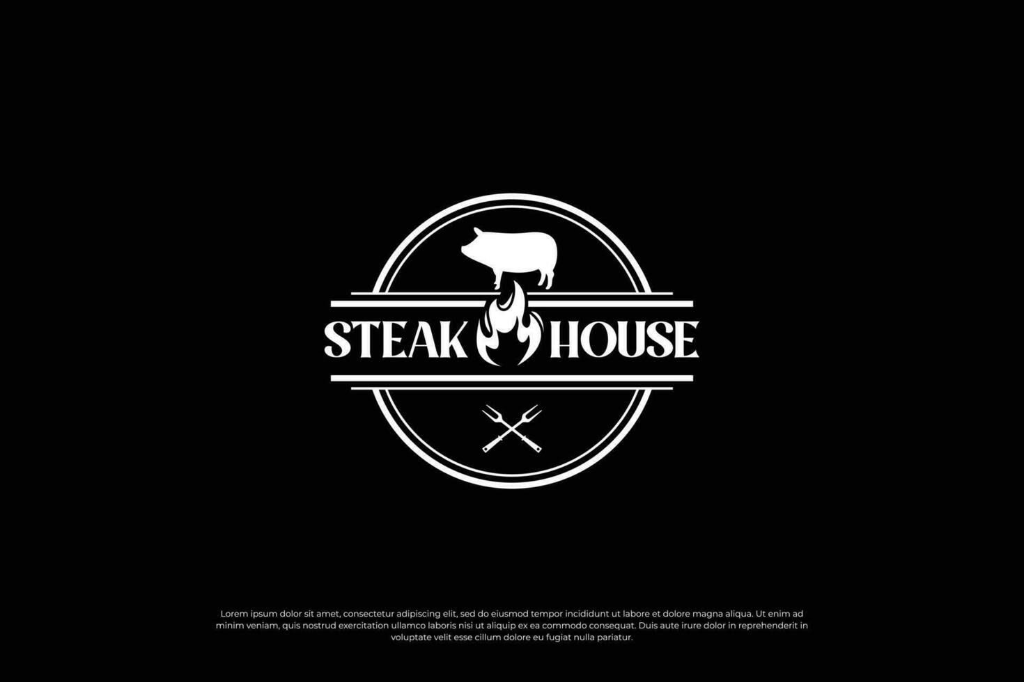 Retro steak house logo design. Steak emblem, steak restaurant label logo. vector