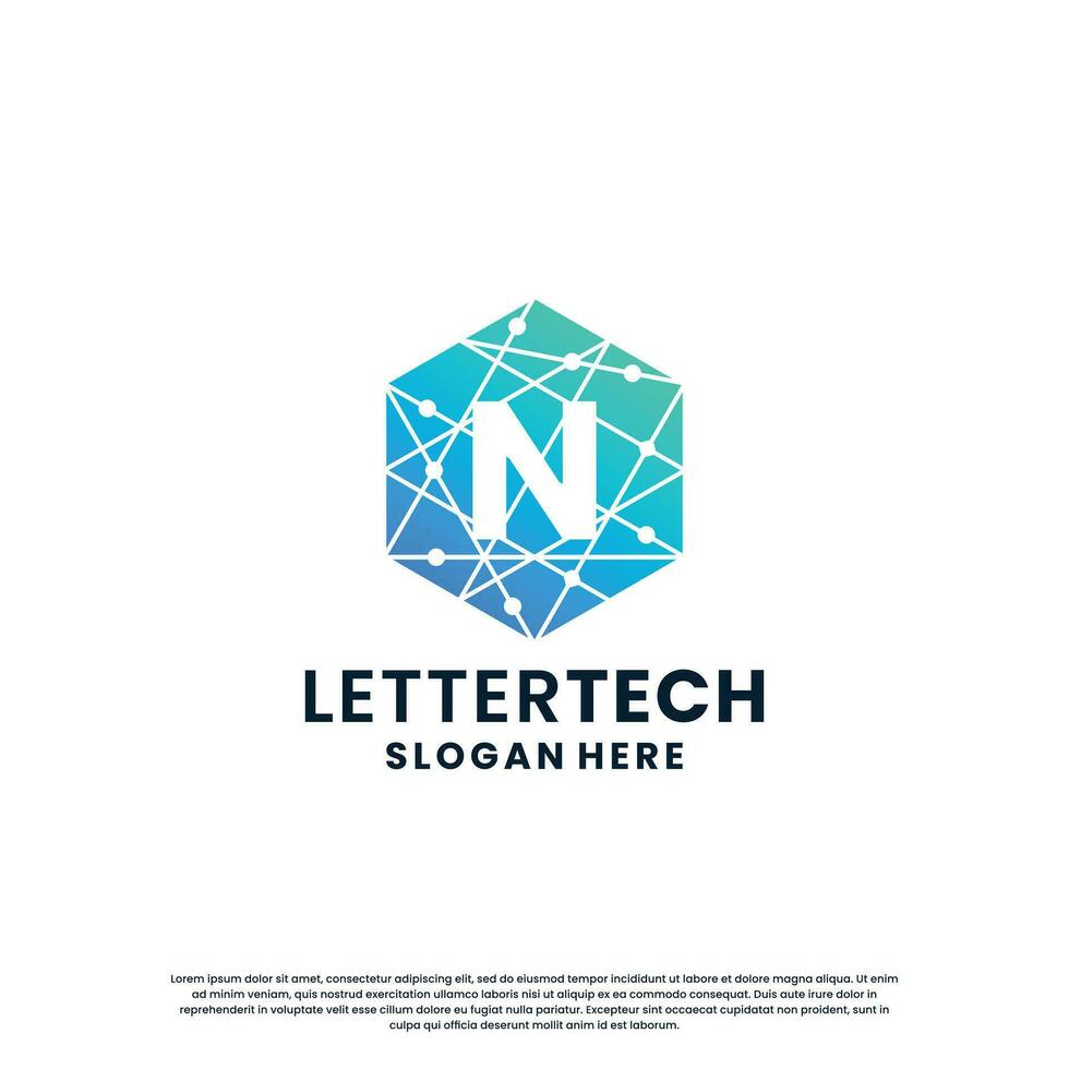modern letter N technology logo design with gradient color vector