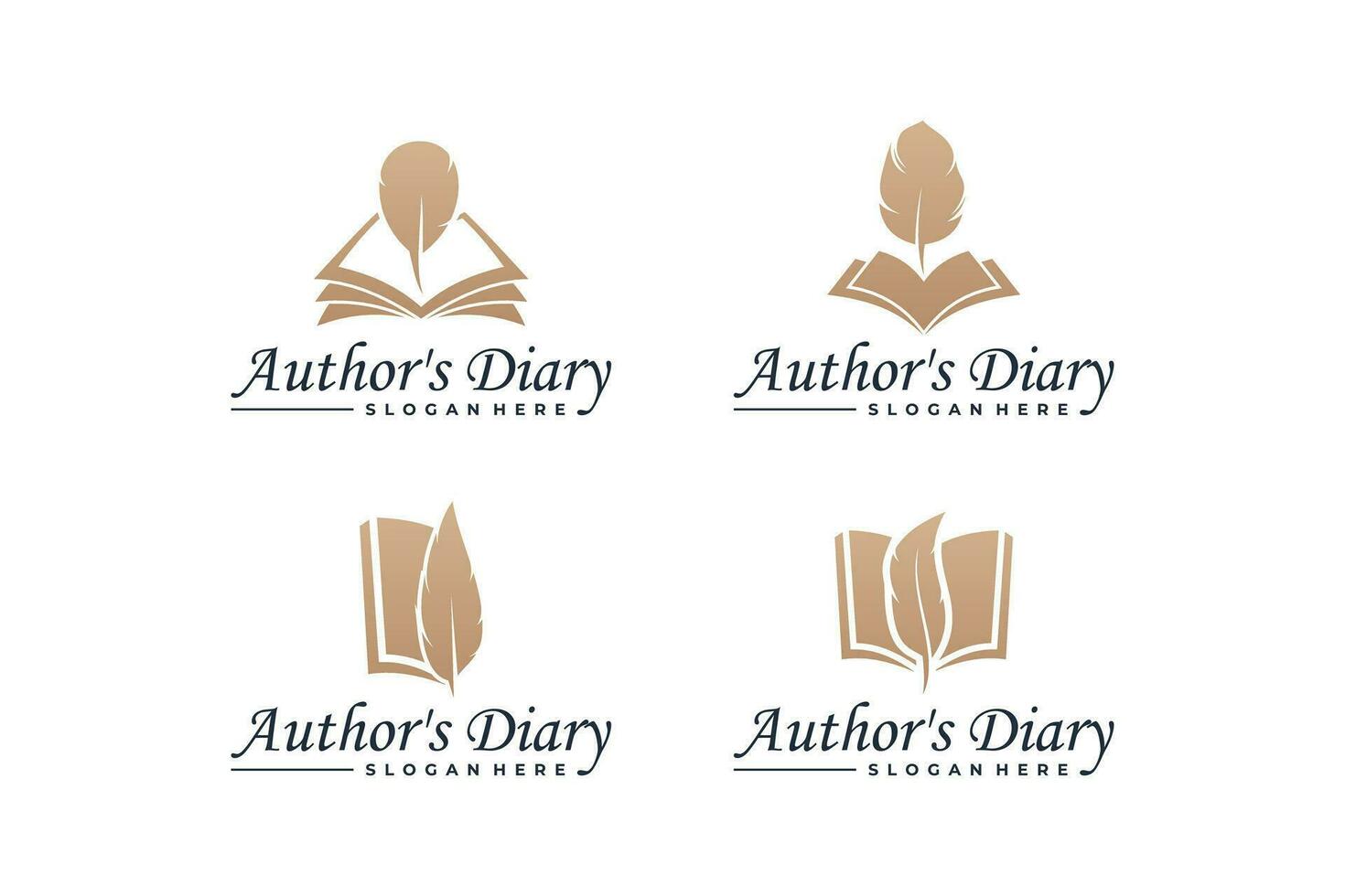 Set of notes book and quill pen logo design. vector