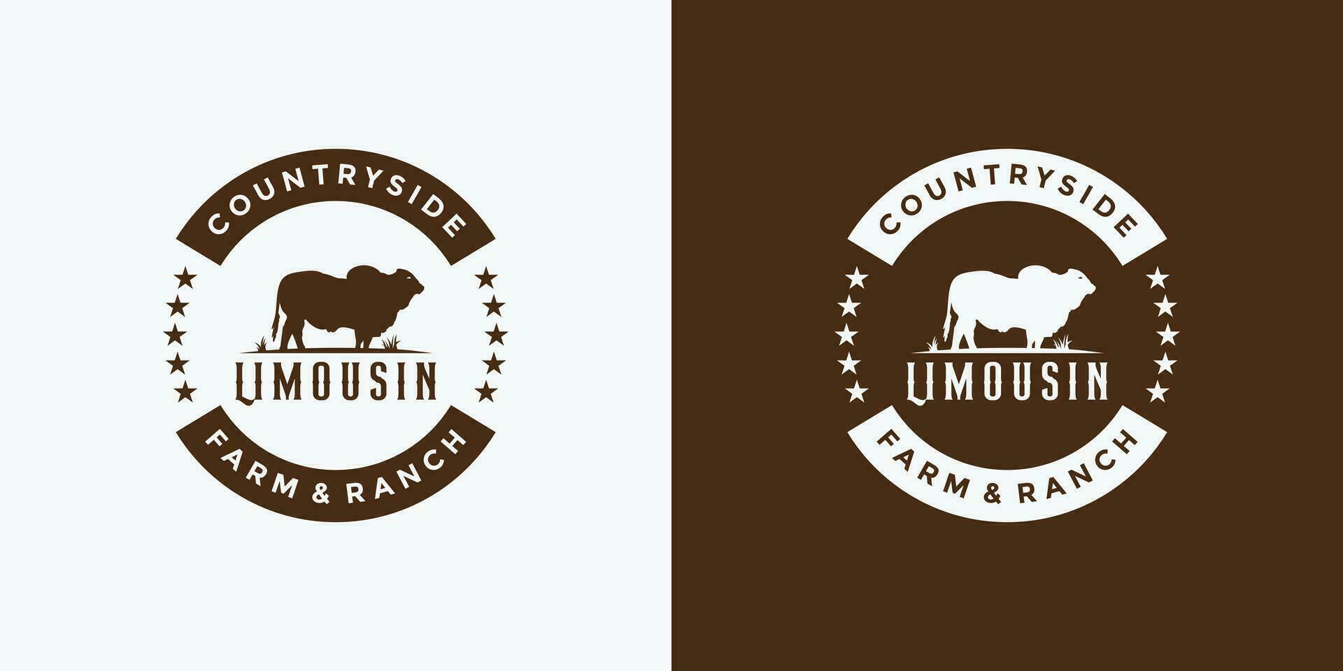 badge limousin cow logo design vintage style vector