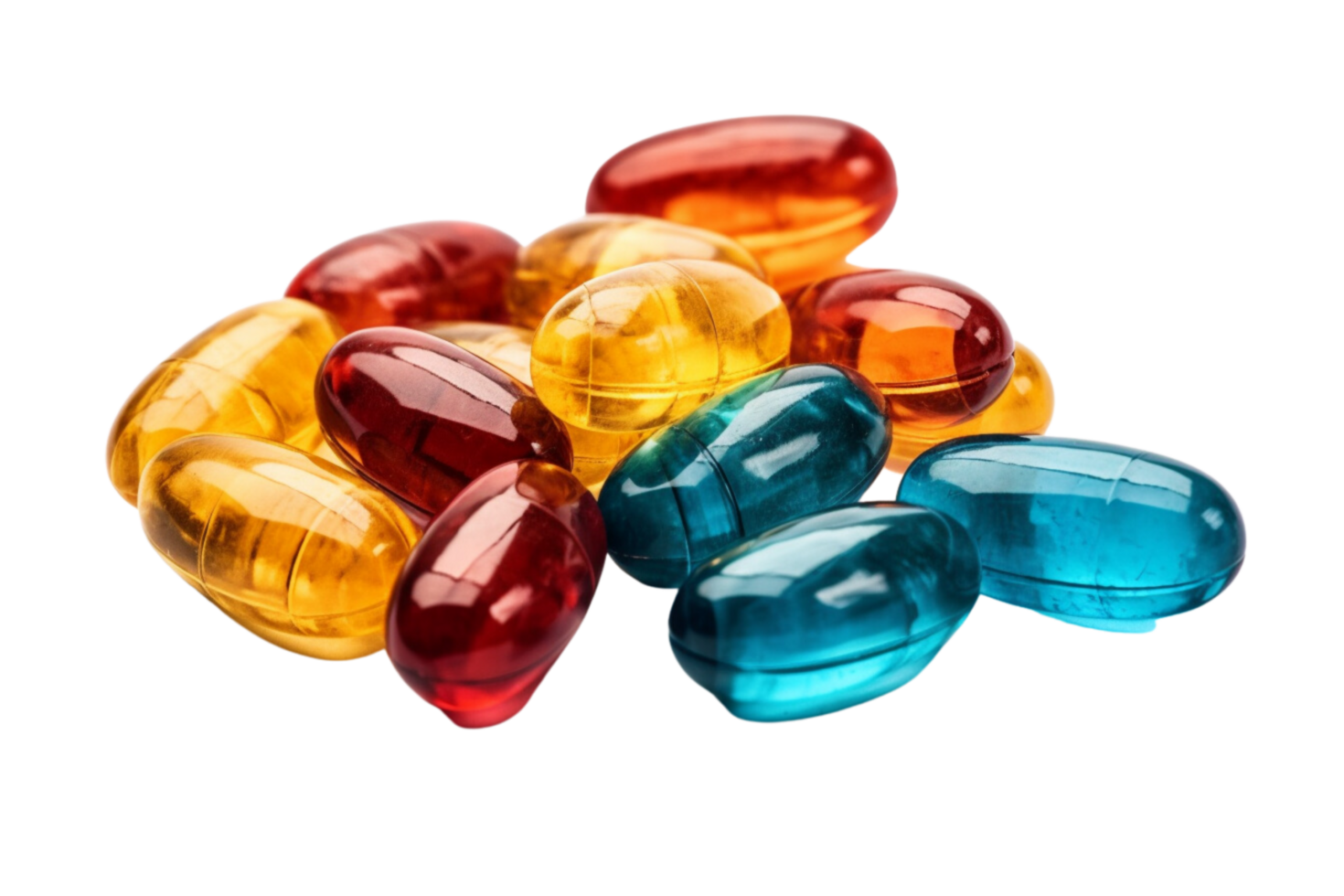 AI generated Group of vitamin supplement pills or drugs for treatment, on transparent background. png