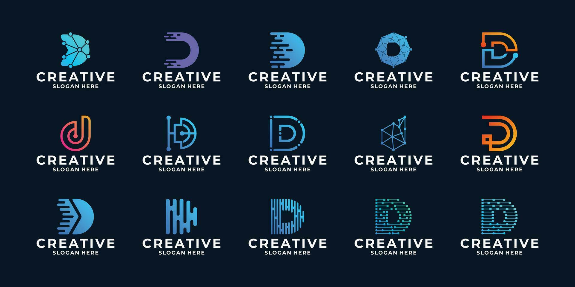 Collection of letter D, digital connection technology logo design. vector