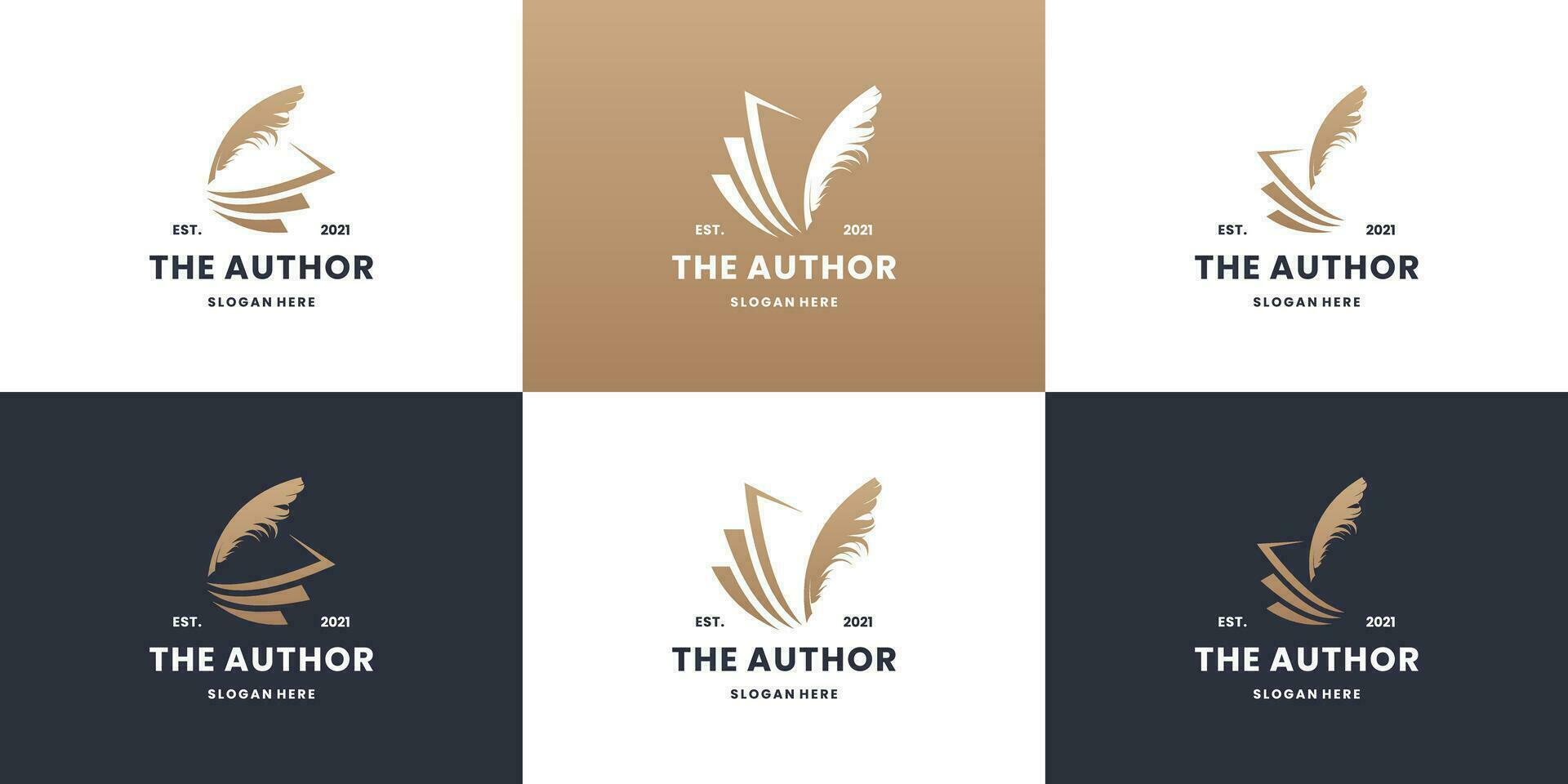 collection of author logo design. book story logo template with feather and abstract book vector
