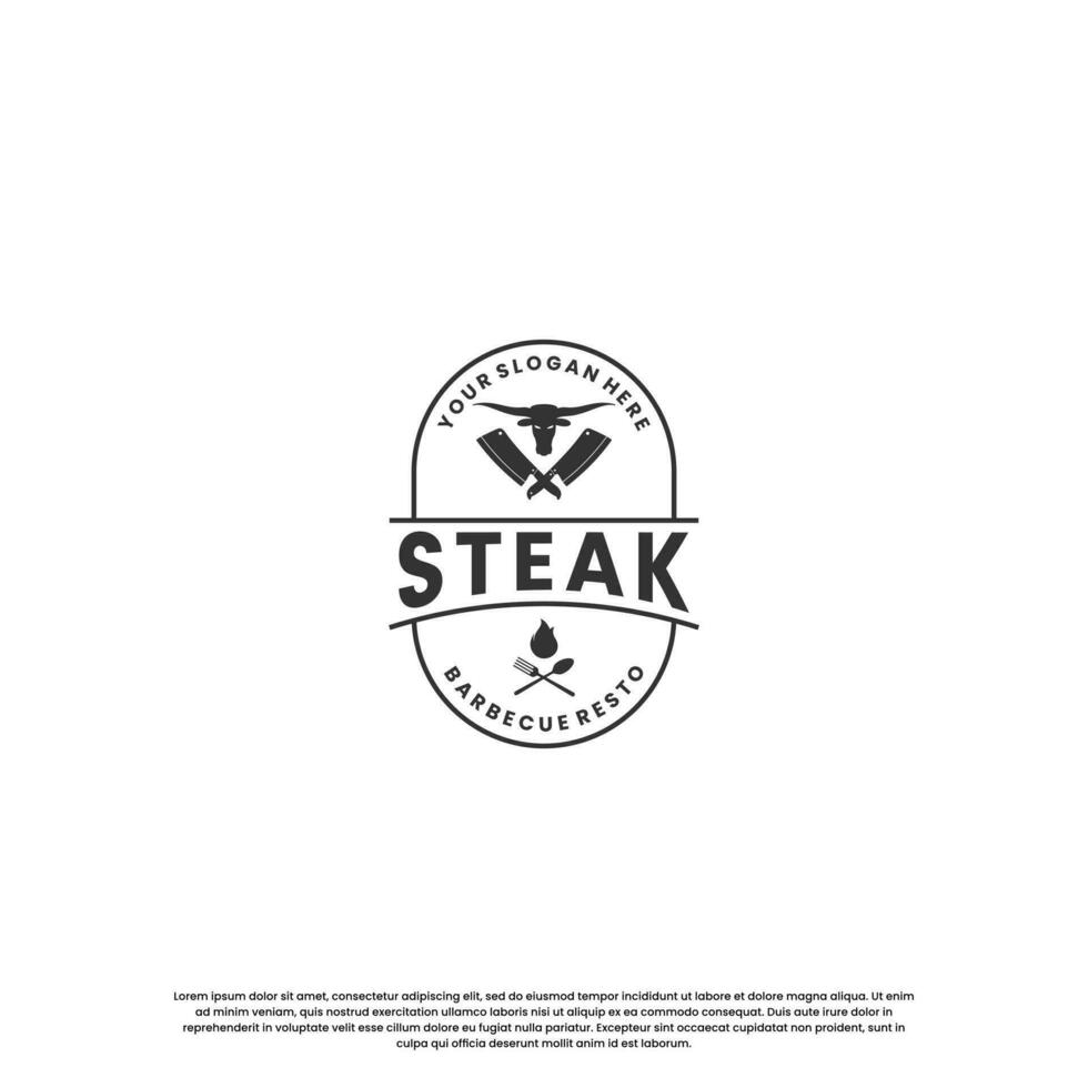 steak house, beef steak logo design vintage for restaurant business vector