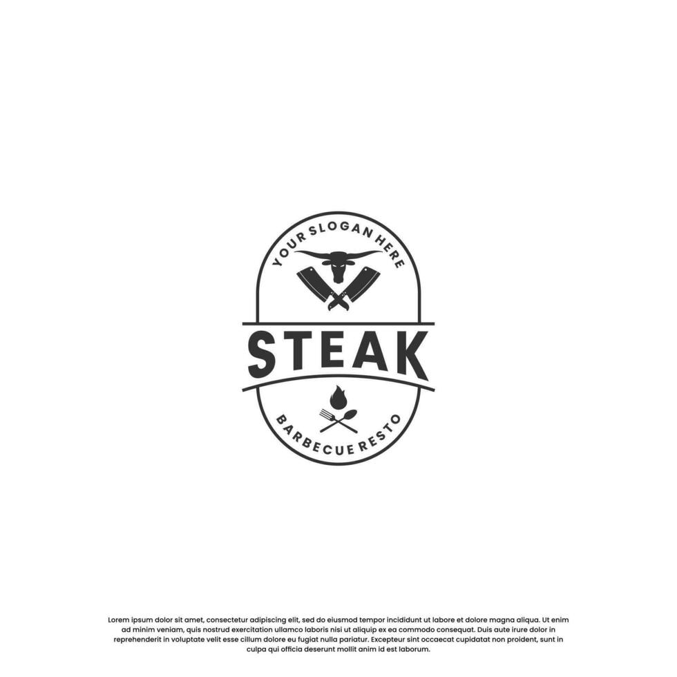 steak house, beef steak logo design vintage for restaurant business vector