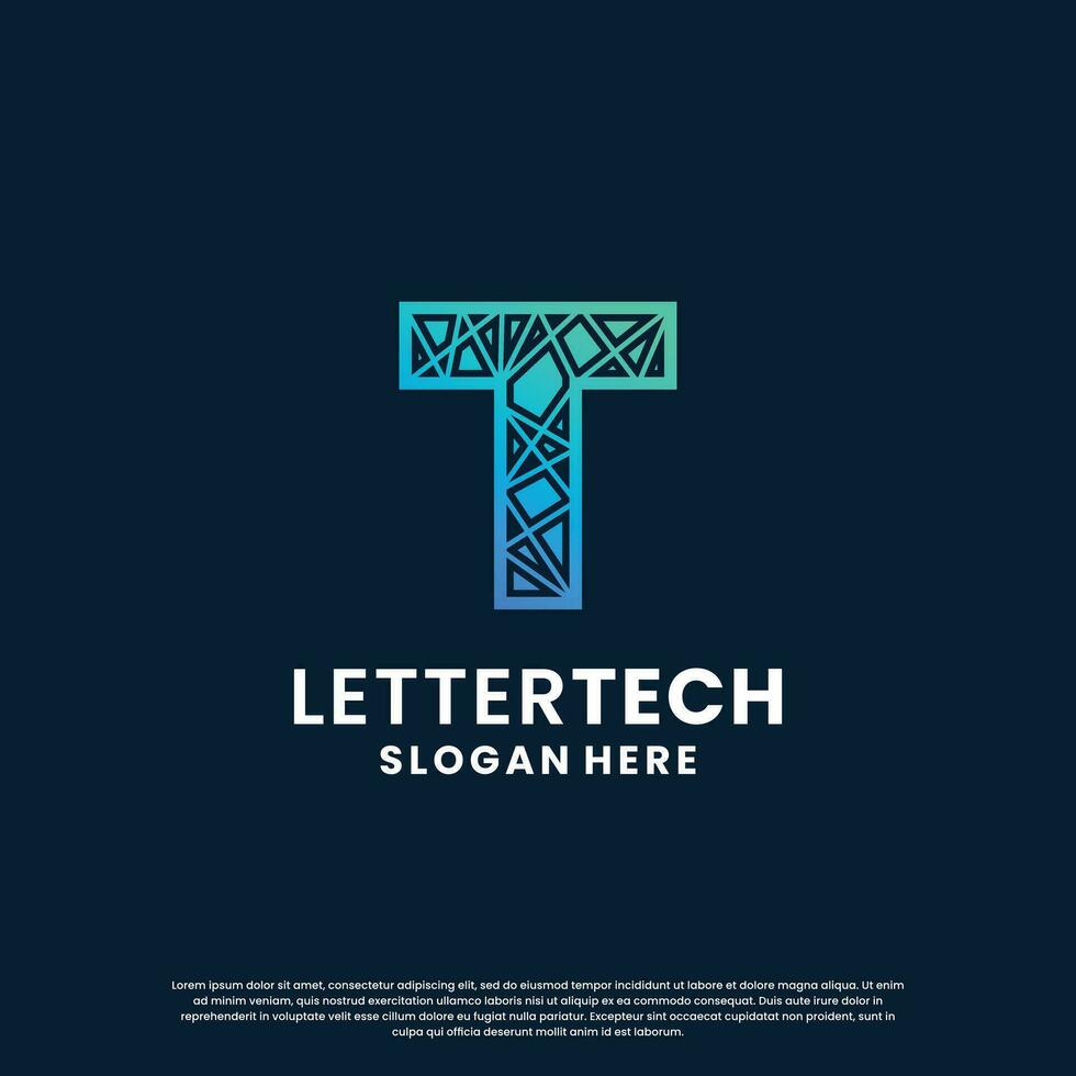 creative letter T tech, science, lab, data computing logo design for your business identity vector