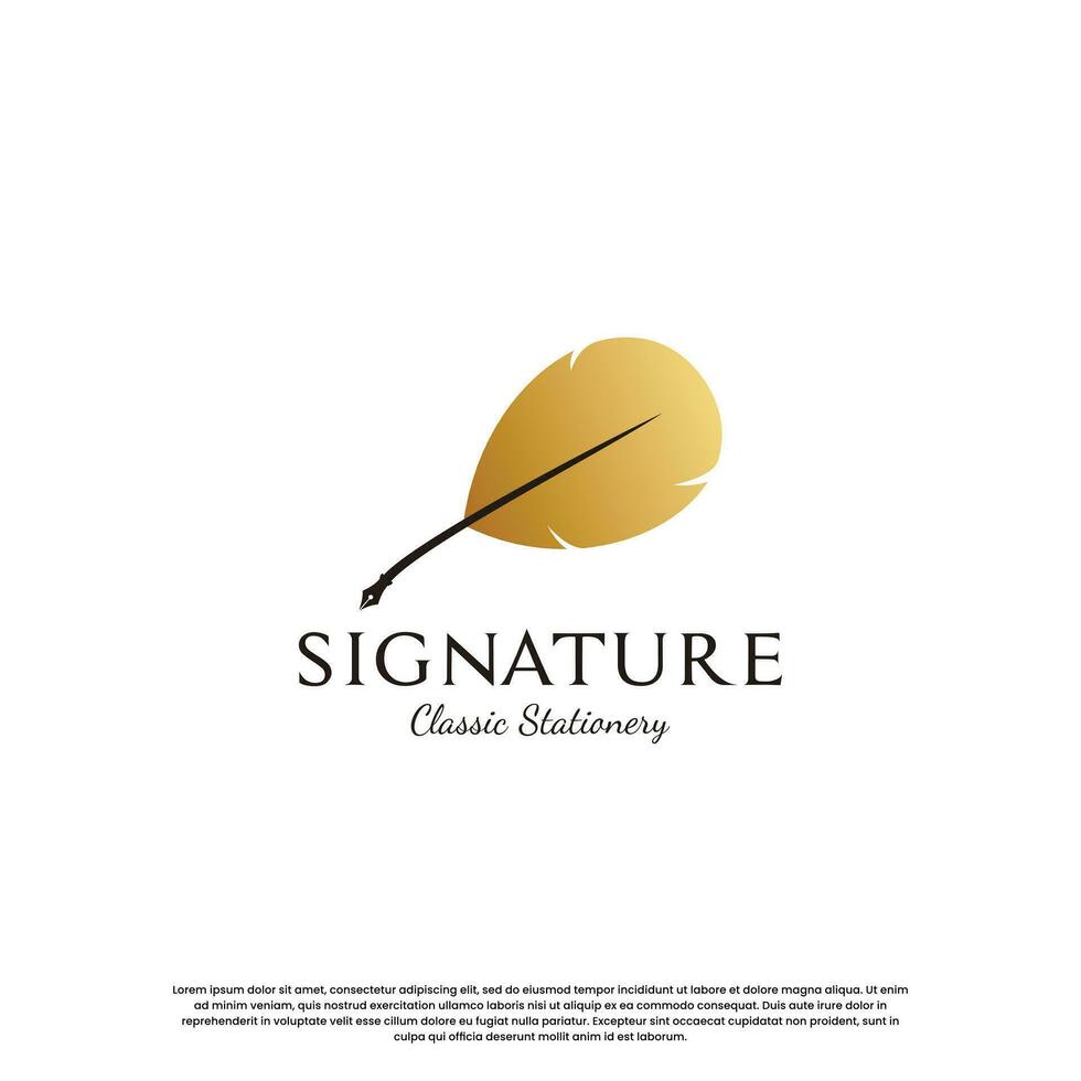feather signature pen logo design template vector
